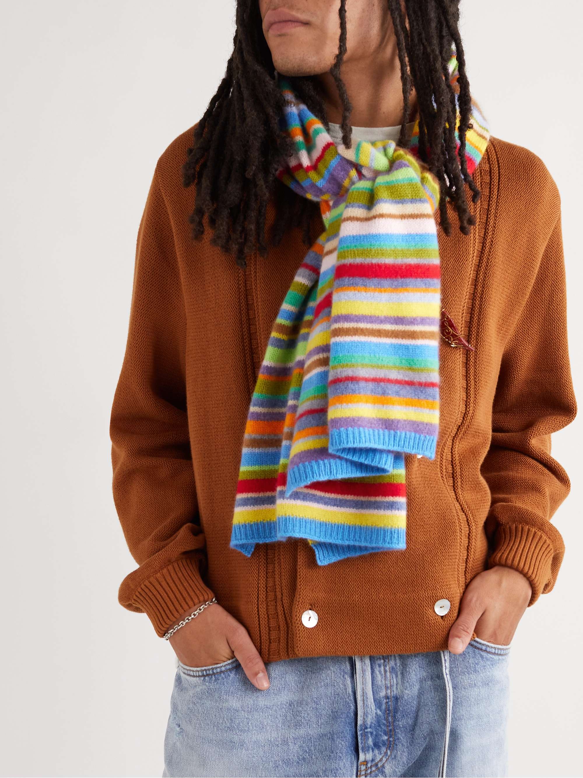 THE ELDER STATESMAN Jolly Striped Cashmere Scarf
