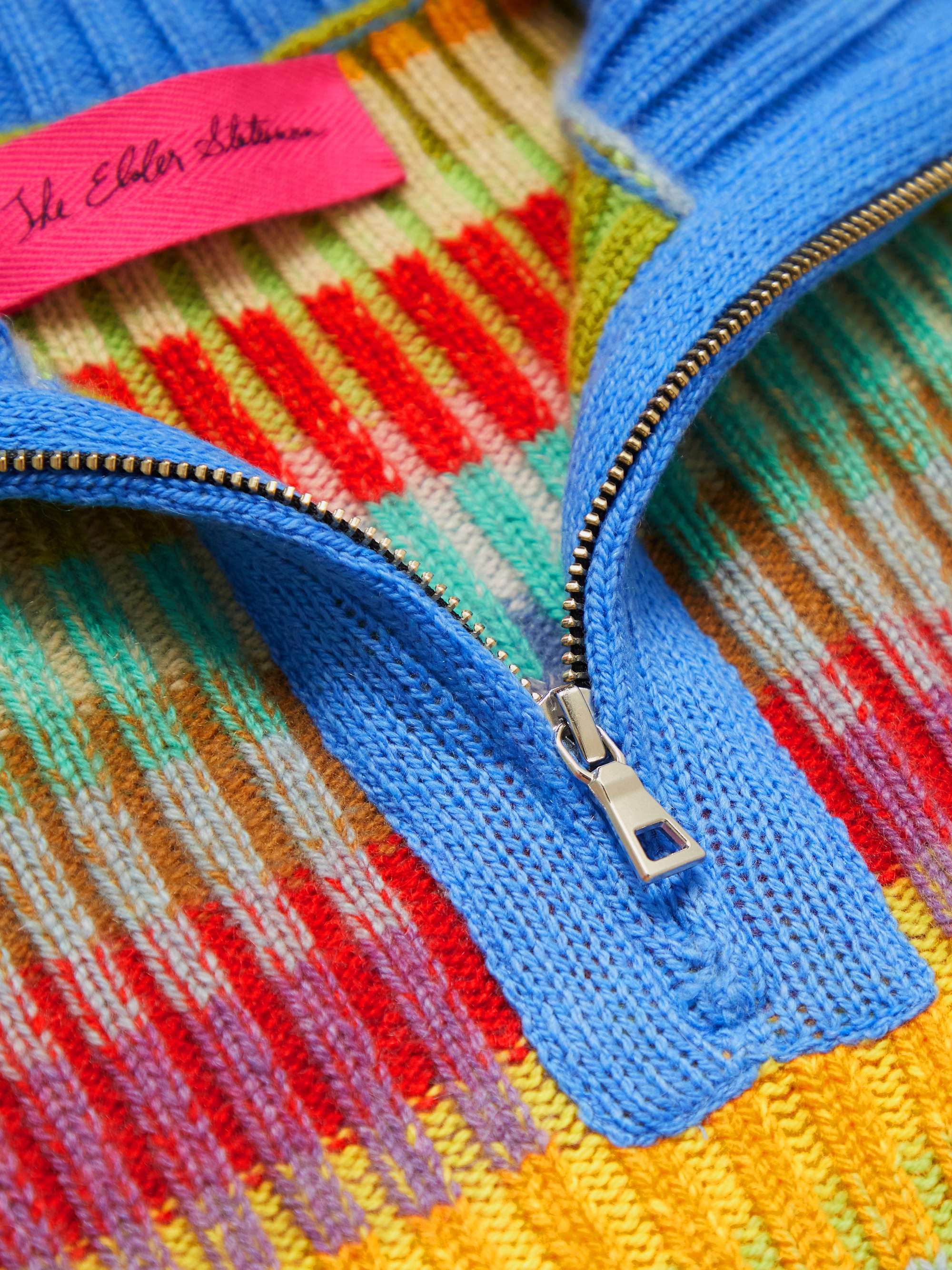 THE ELDER STATESMAN Jolly Ribbed Striped Cashmere Half-Zip Sweater