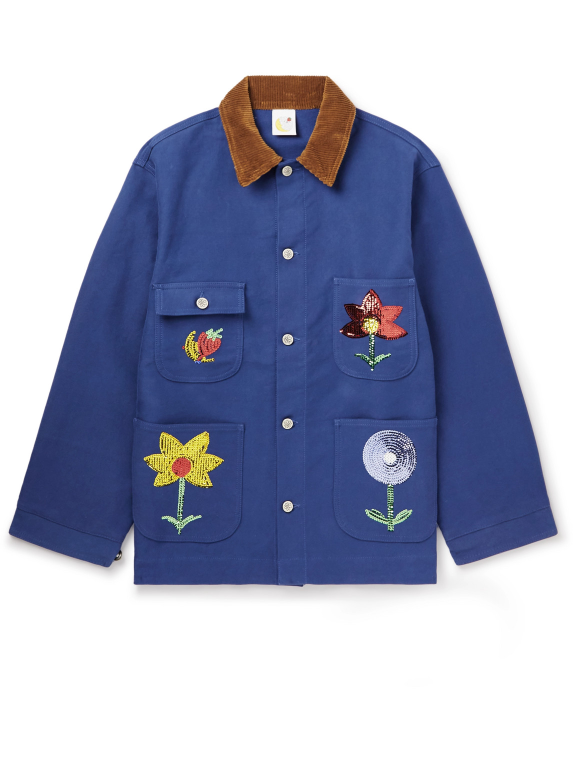Sky High Farm Sequin-embellished Corduroy-trimmed Cotton Chore Jacket In Blue