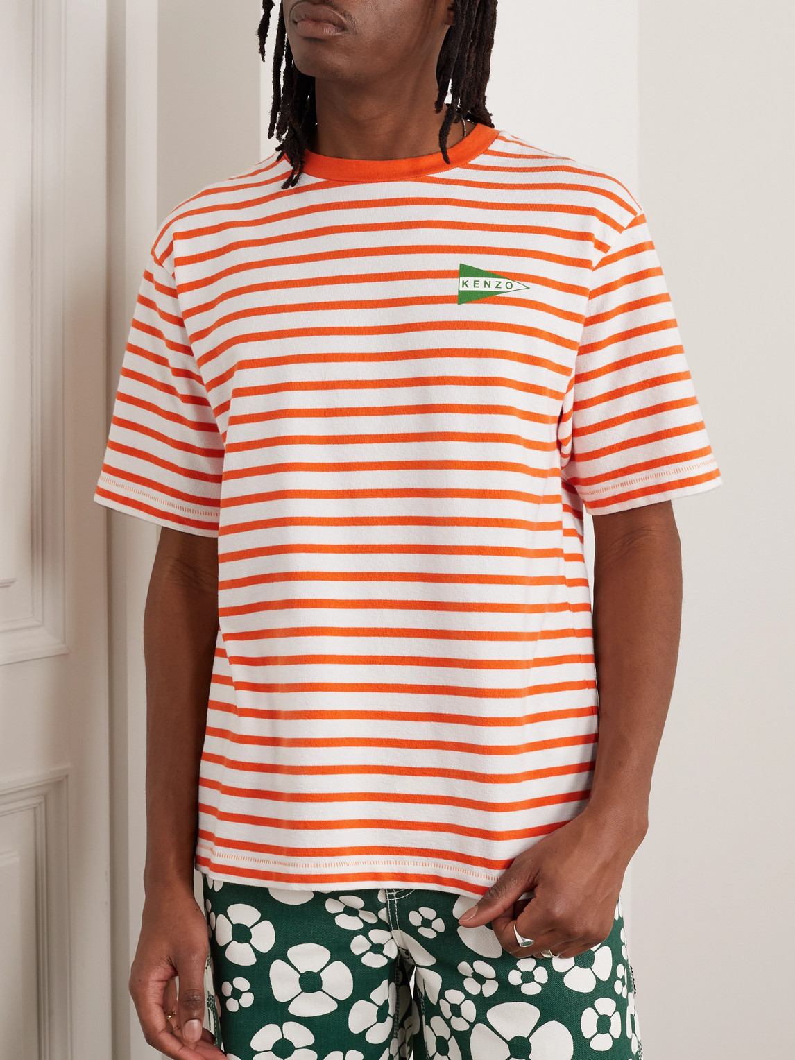 Striped Logo-print T-shirt In Orange