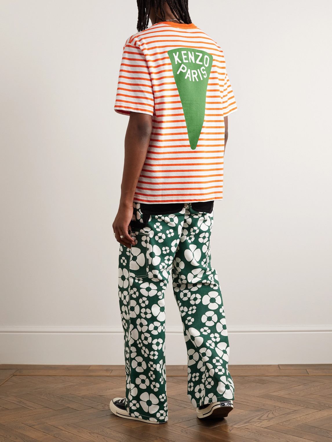 Striped Logo-print T-shirt In Orange