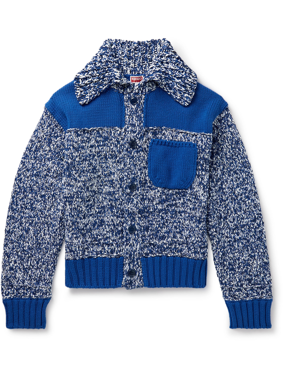 Kenzo Fisherman Logo-appliquéd Panelled Mouliné-cotton Cardigan In Blue