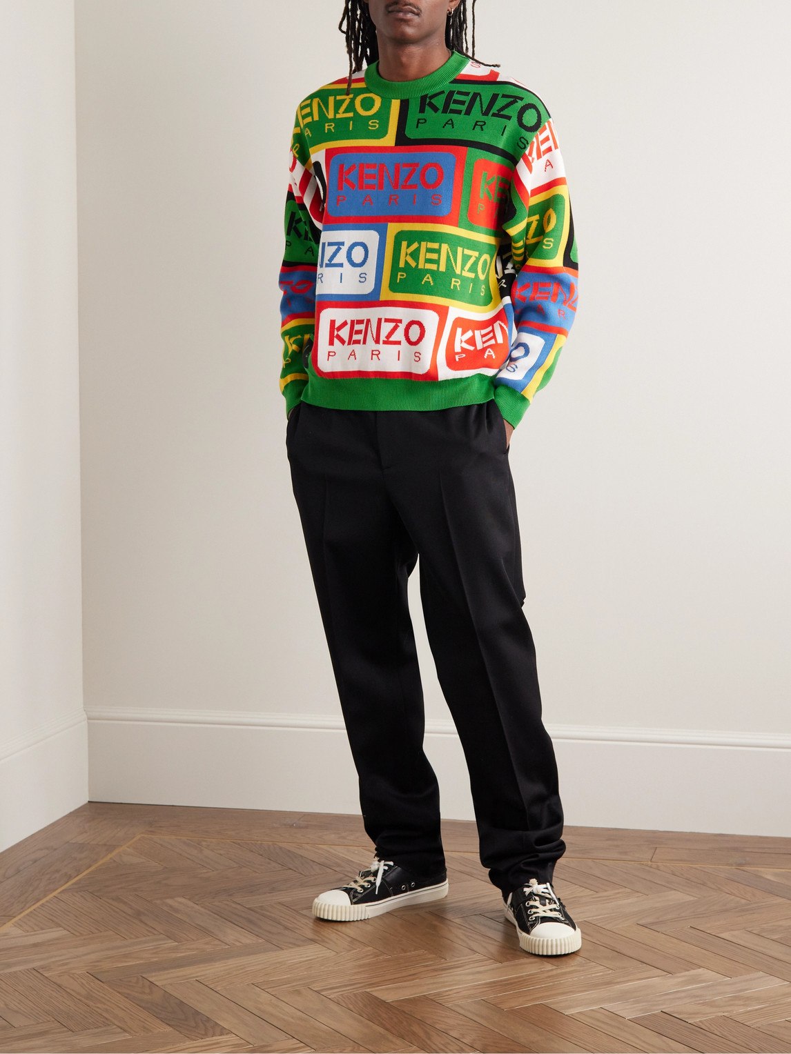 Kenzo Logo Label Jacquard Crewneck Cotton Jumper In Multicolor | ModeSens