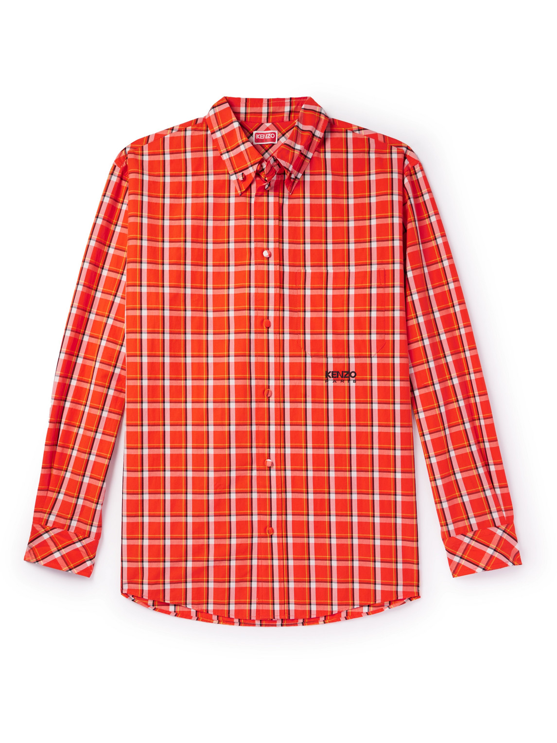 KENZO - Logo-Embroidered Checked Cotton-Poplin Shirt - Men - Red - FR 42