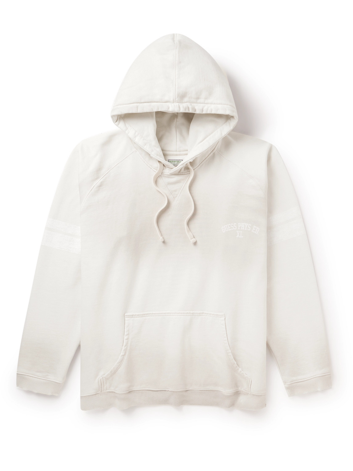 Guess Usa Slogan-print Striped Hoodie In Neutrals