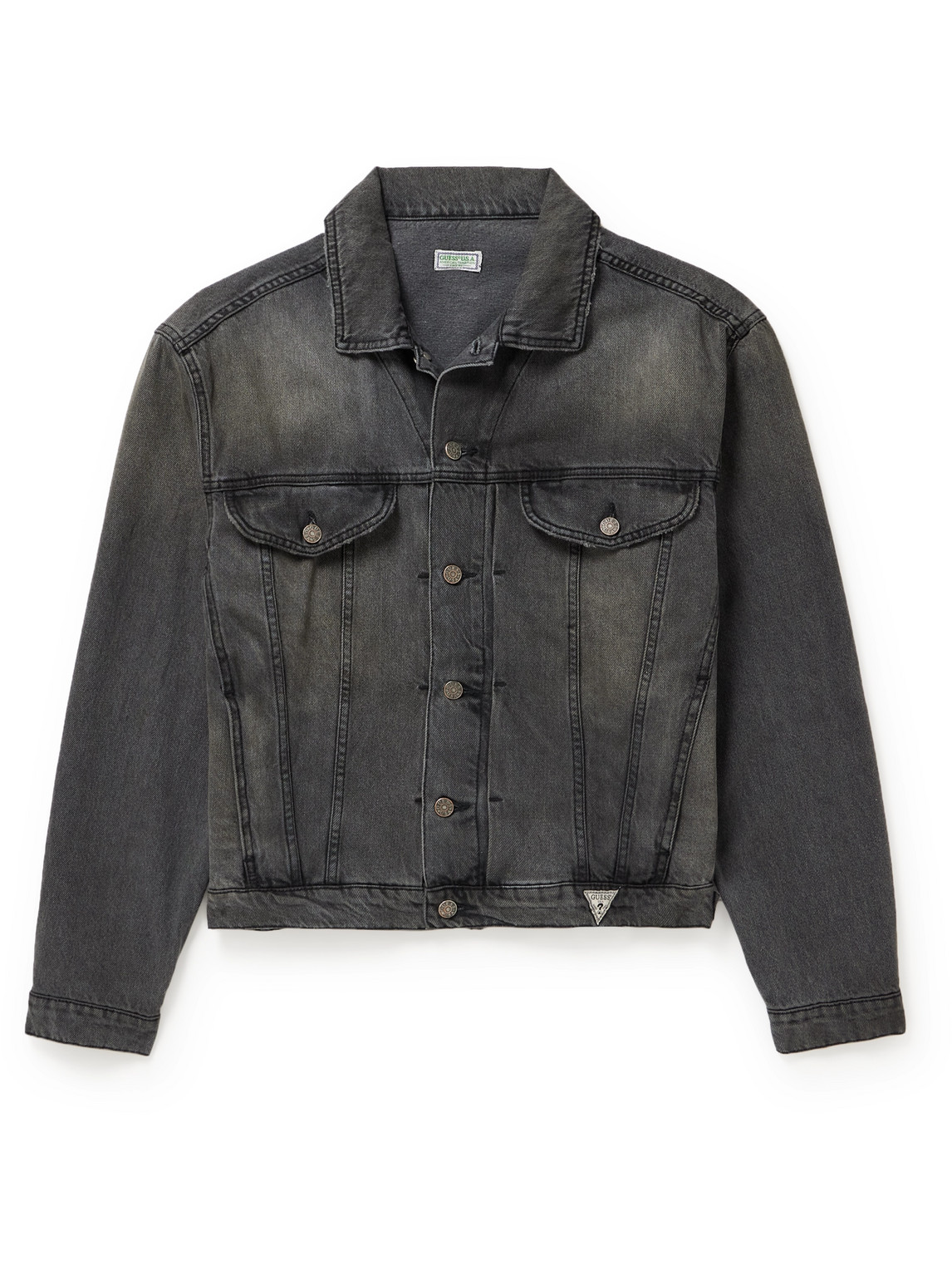 Guess Usa Gusa Vintage Denim Trucker Jacket In Black