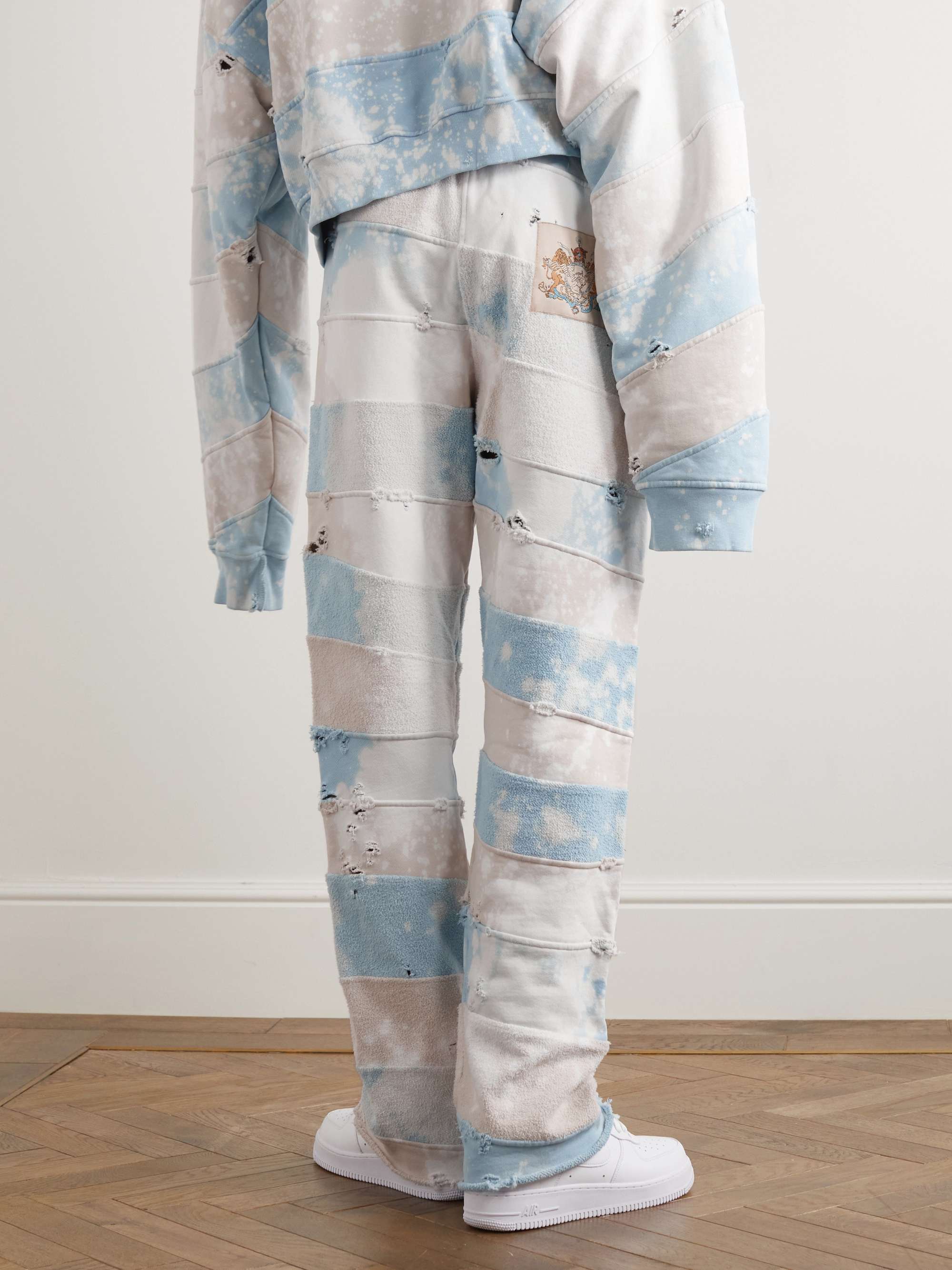 LIBERAL YOUTH MINISTRY Straight-Leg Distressed Tie-Dyed Cotton-Terry and Cotton-Jersey Trousers