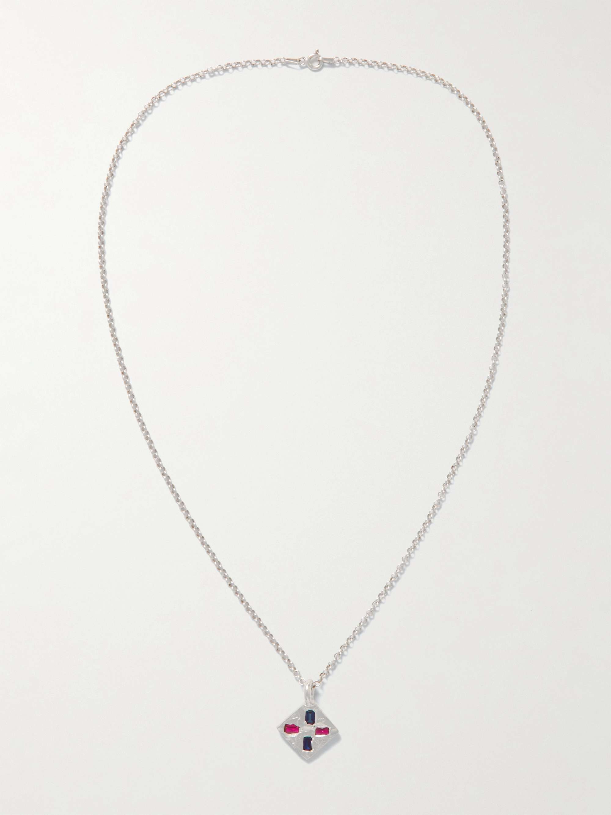 THE OUZE Sterling Silver Laboratory-Grown Sapphire and Ruby Pendant Necklace
