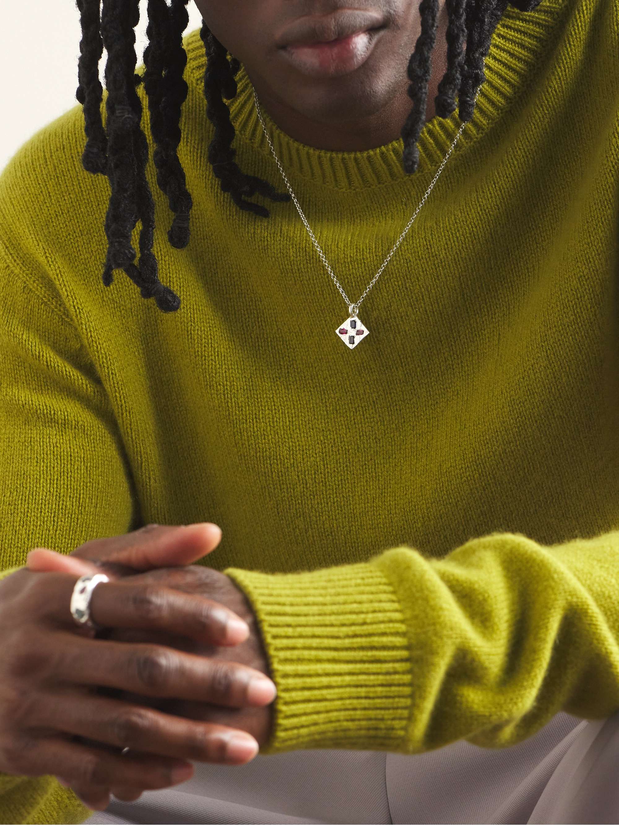 THE OUZE Sterling Silver Laboratory-Grown Sapphire and Ruby Pendant Necklace