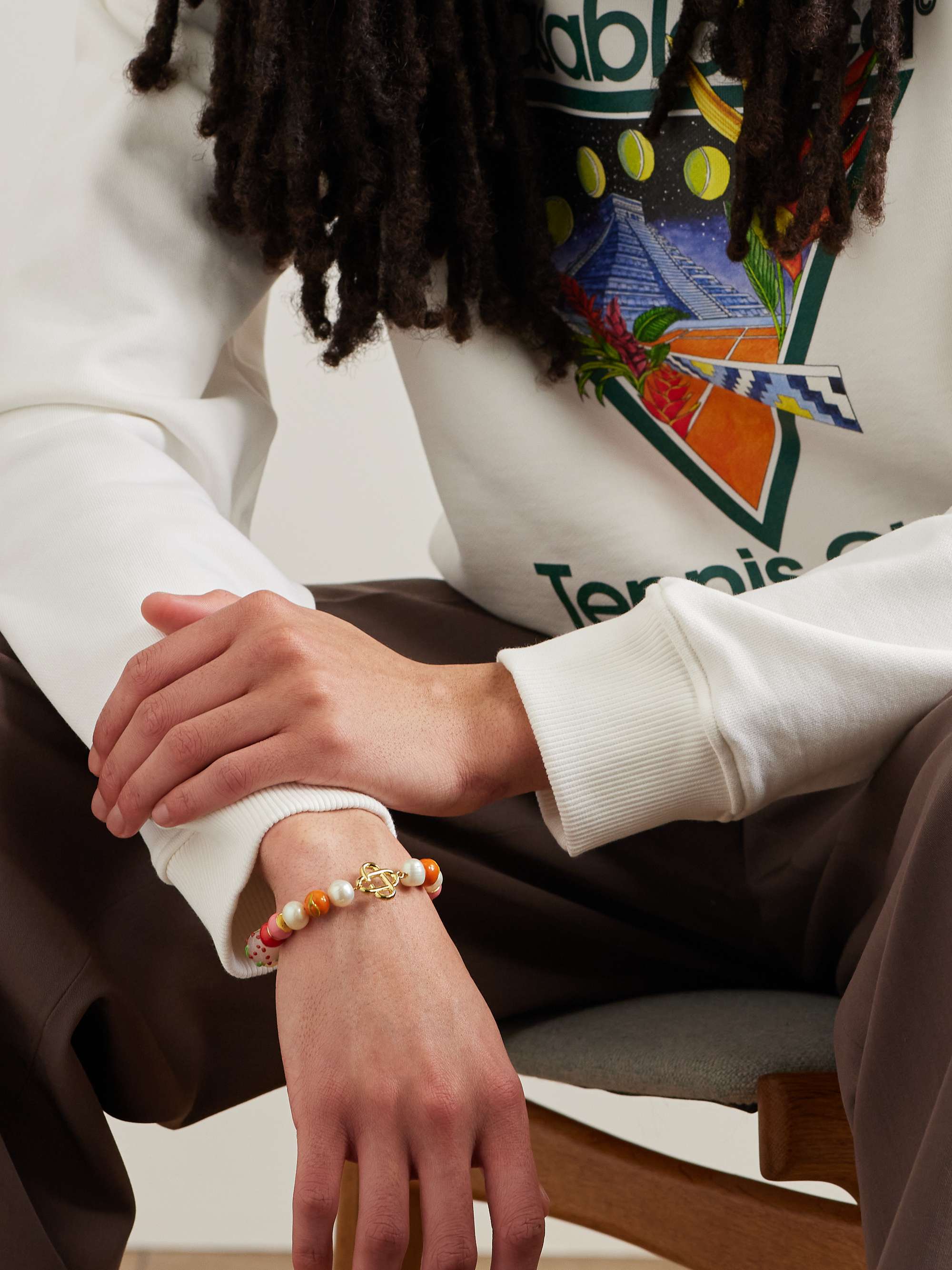 CASABLANCA Gold-Plated Pearl and Enamel Beaded Bracelet