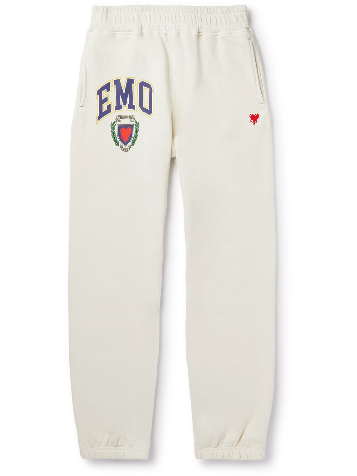 EMOTIONALLY UNAVAILABLE EMO TAPERED LOGO-PRINT COTTON-JERSEY SWEATPANTS