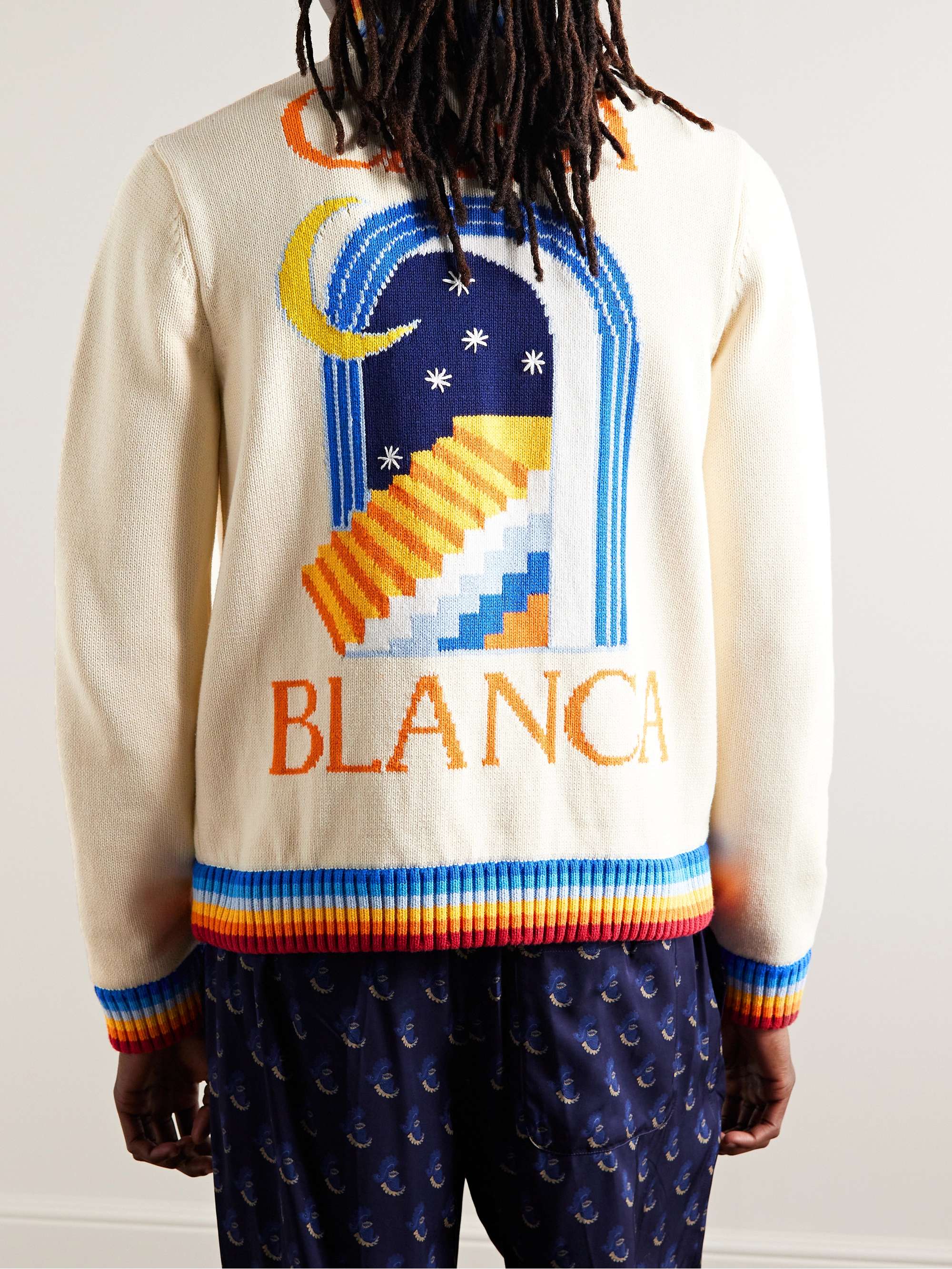 CASABLANCA Casa Club Intarsia Cotton Zip-Up Cardigan