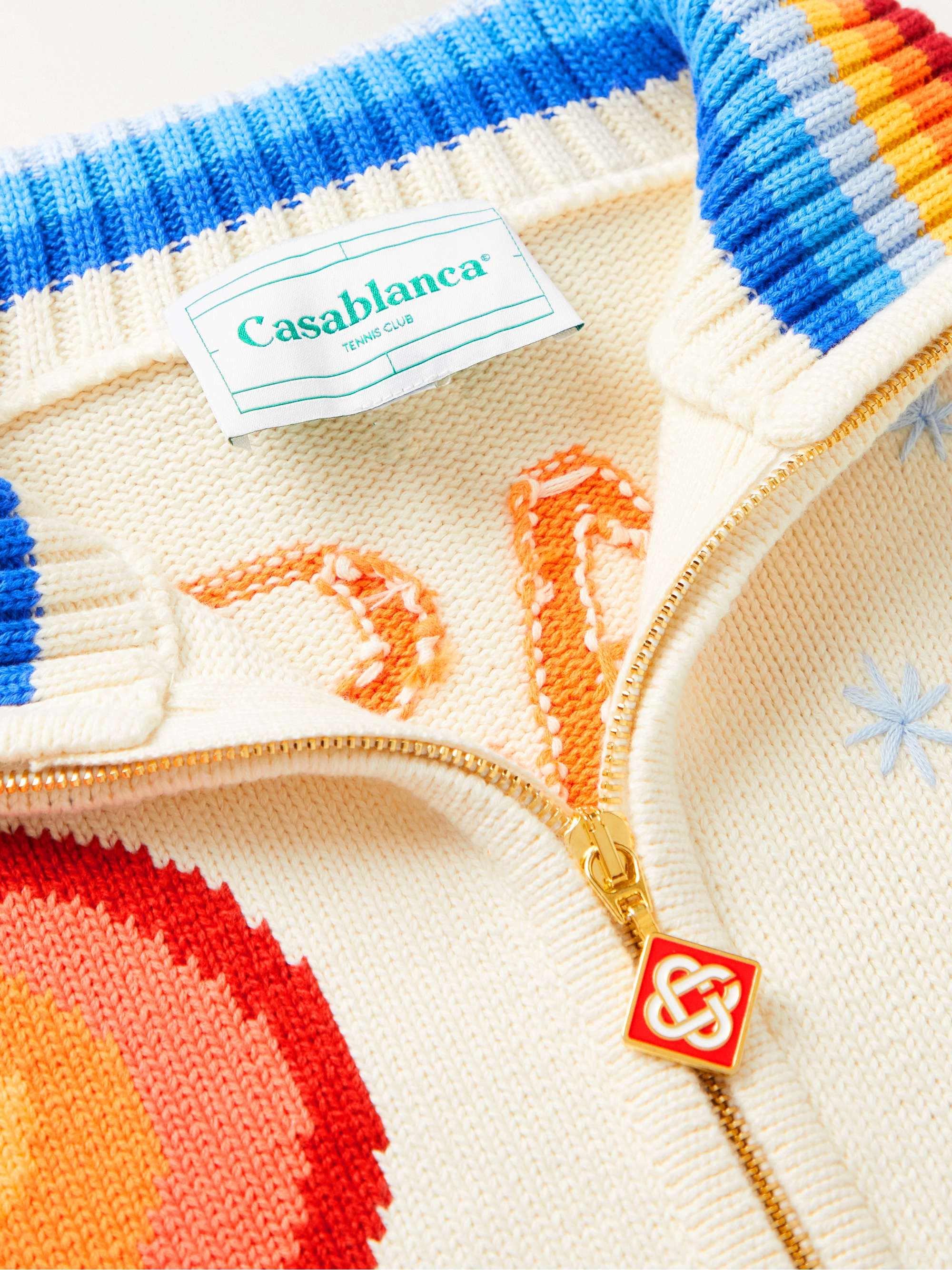 CASABLANCA Casa Club Intarsia Cotton Zip-Up Cardigan
