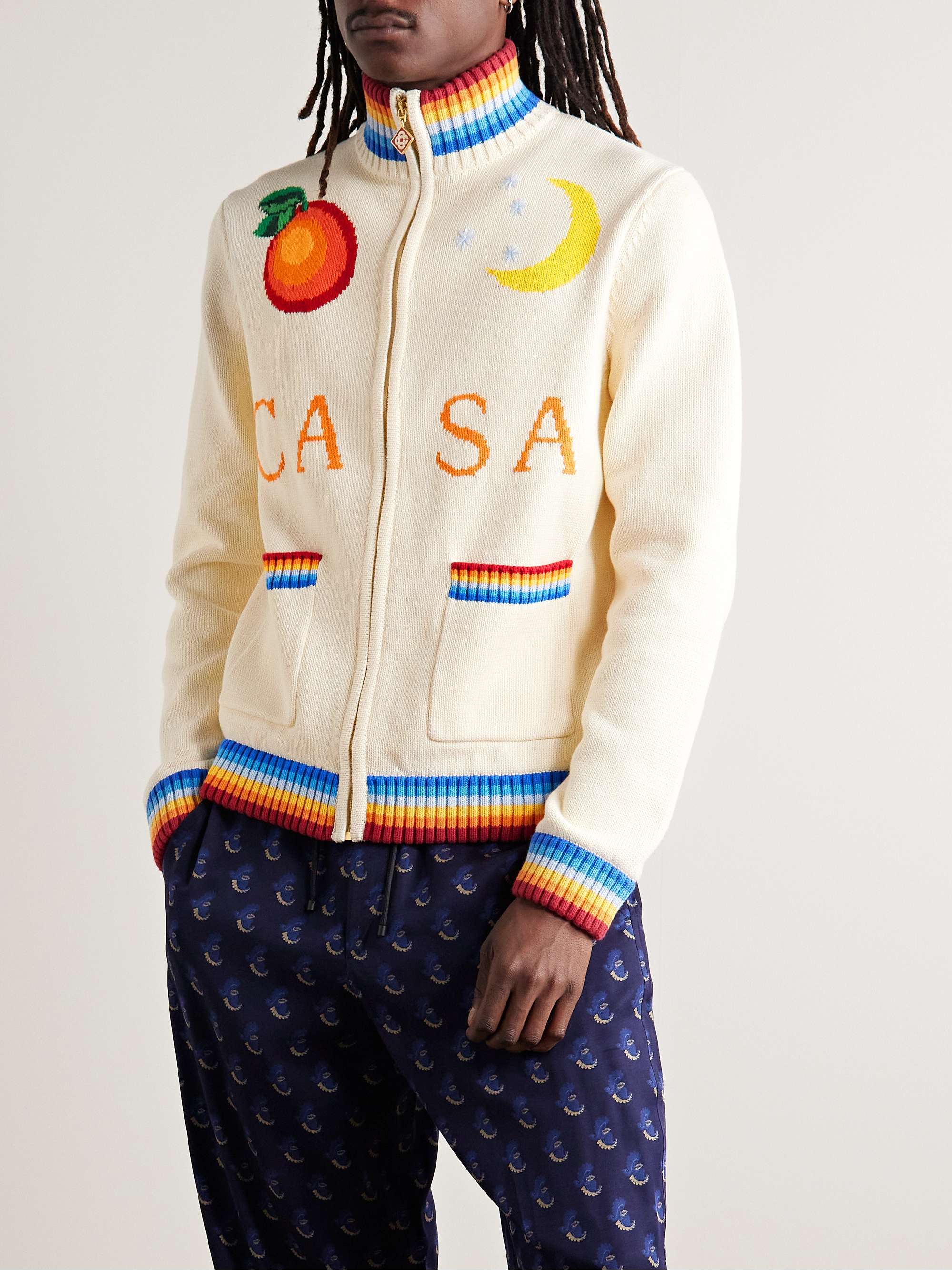 CASABLANCA Casa Club Intarsia Cotton Zip-Up Cardigan