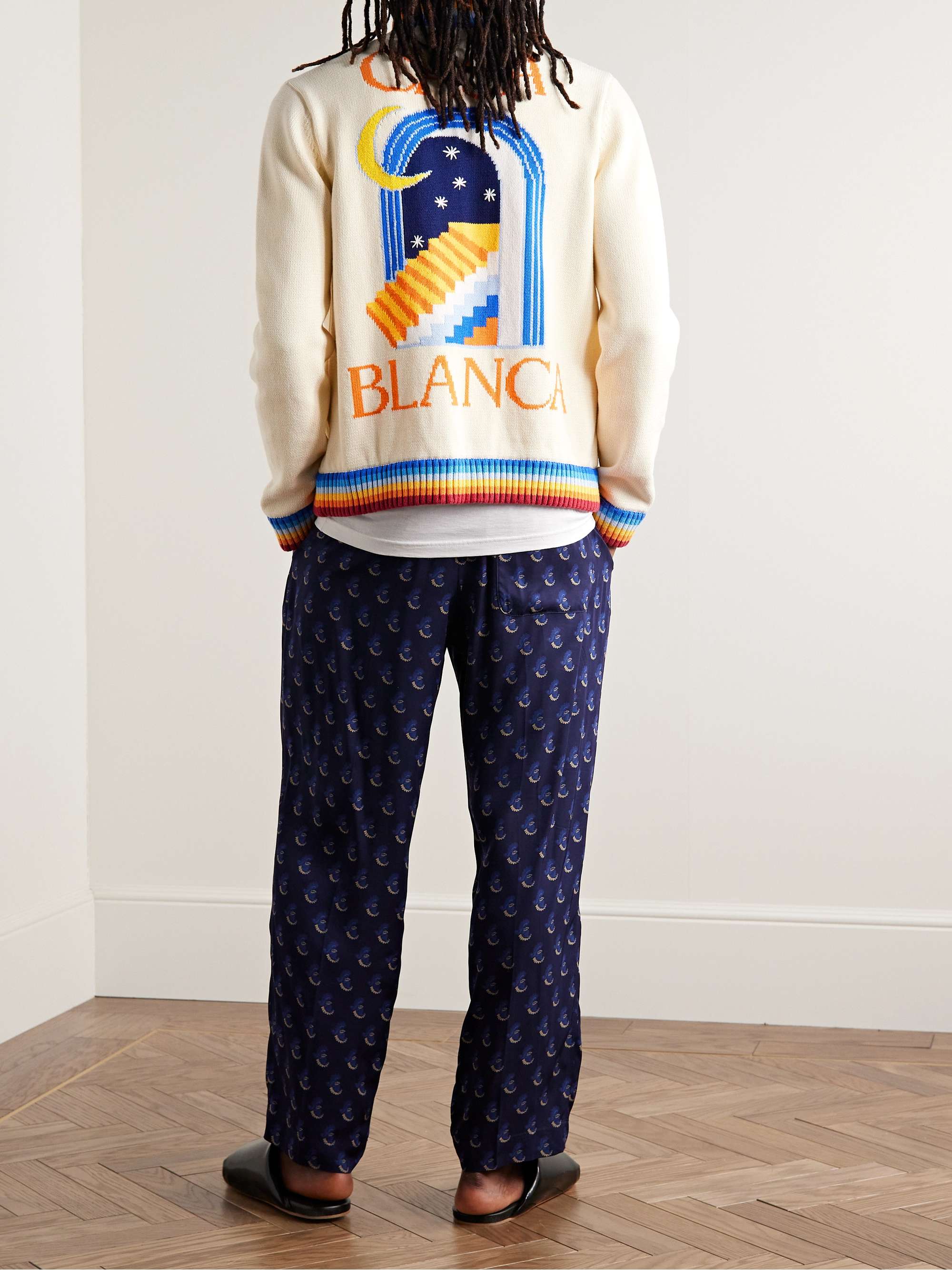 CASABLANCA Casa Club Intarsia Cotton Zip-Up Cardigan