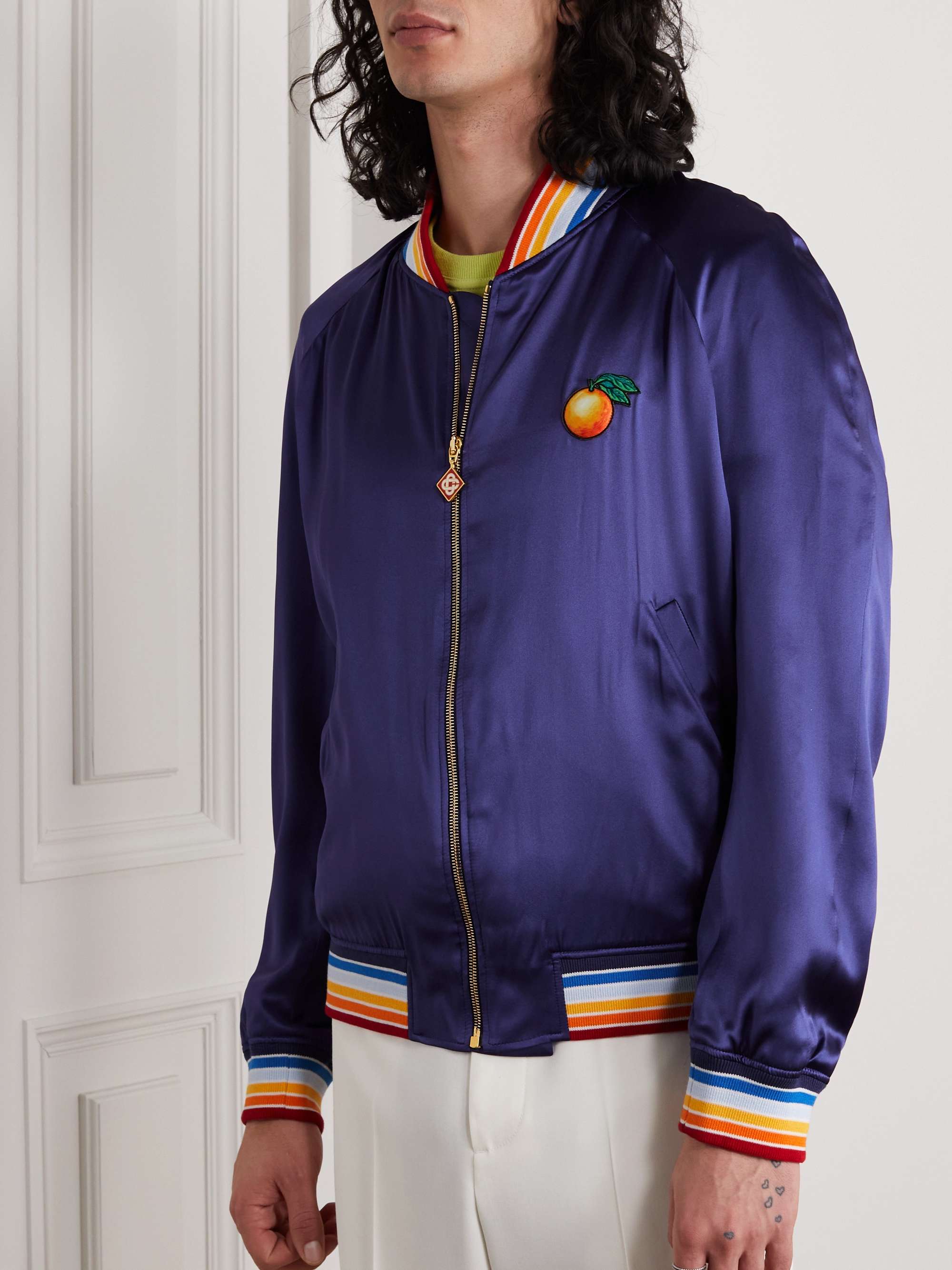 CASABLANCA Casa Talisman Appliquéd Silk Bomber Jacket