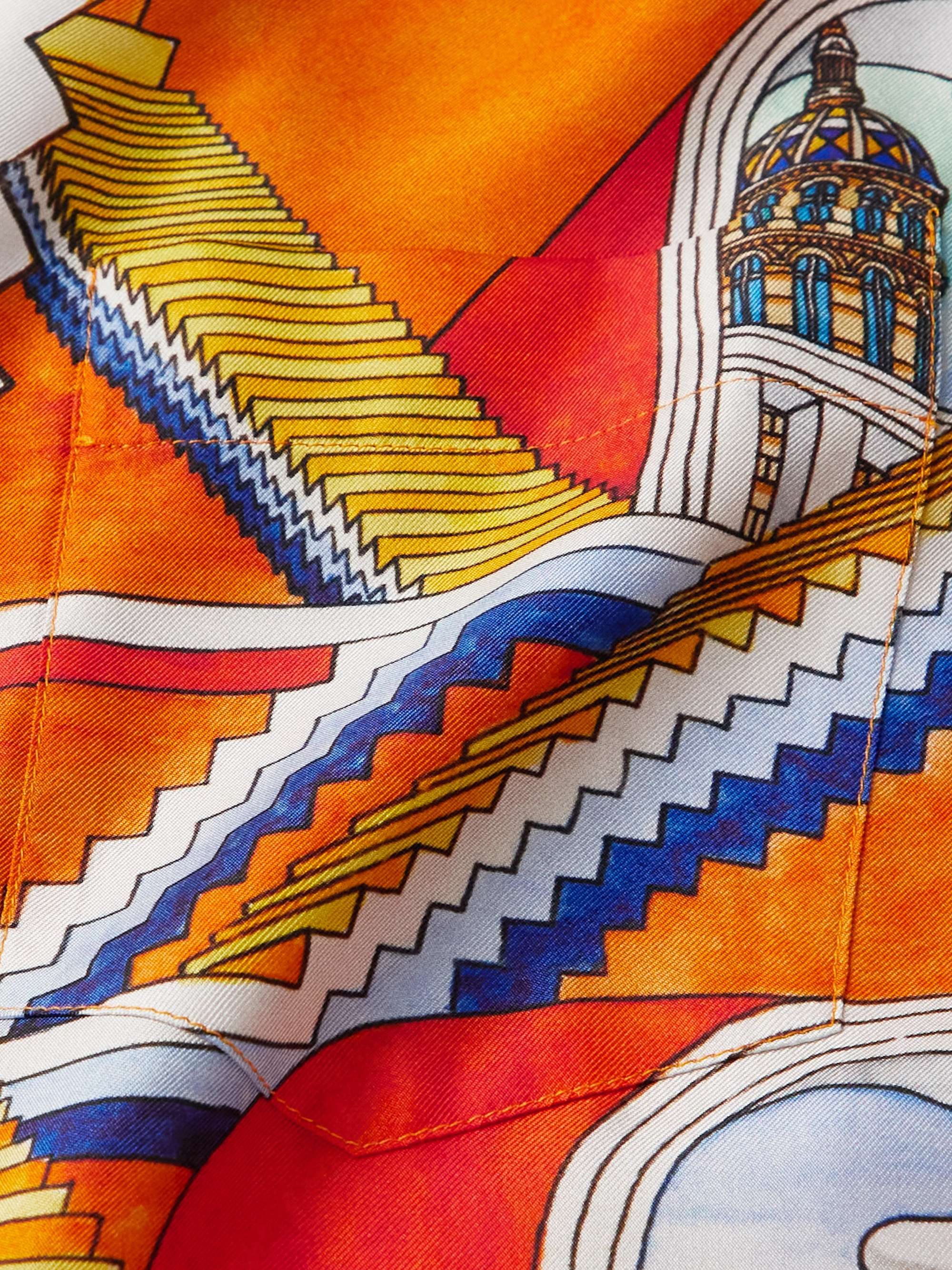 CASABLANCA Escalier Infini Convertible-Collar Printed Silk-Twill Shirt