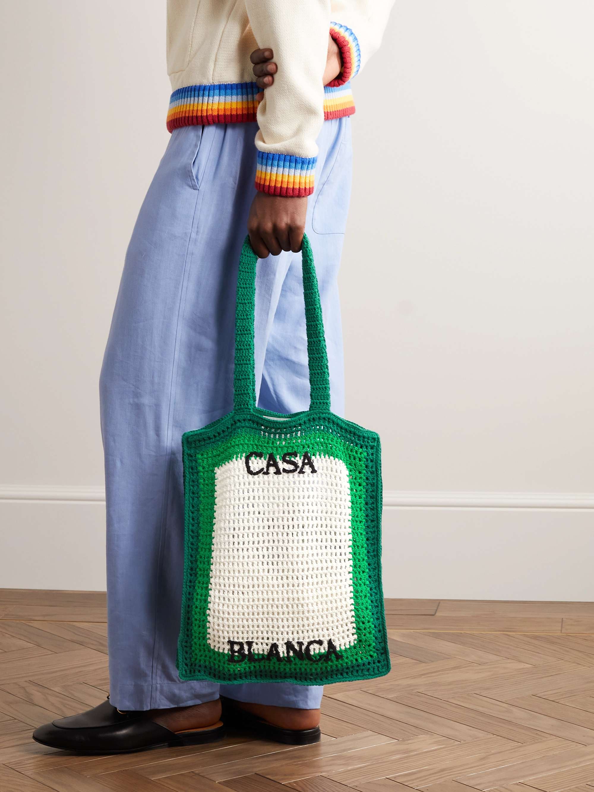 CASABLANCA Logo-Embroidered Crocheted Cotton Tote Bag