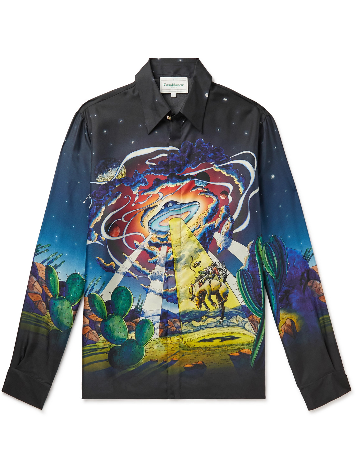 Casablanca Black Long-sleeve Shirt With Graphic Print In Silk Man In Black