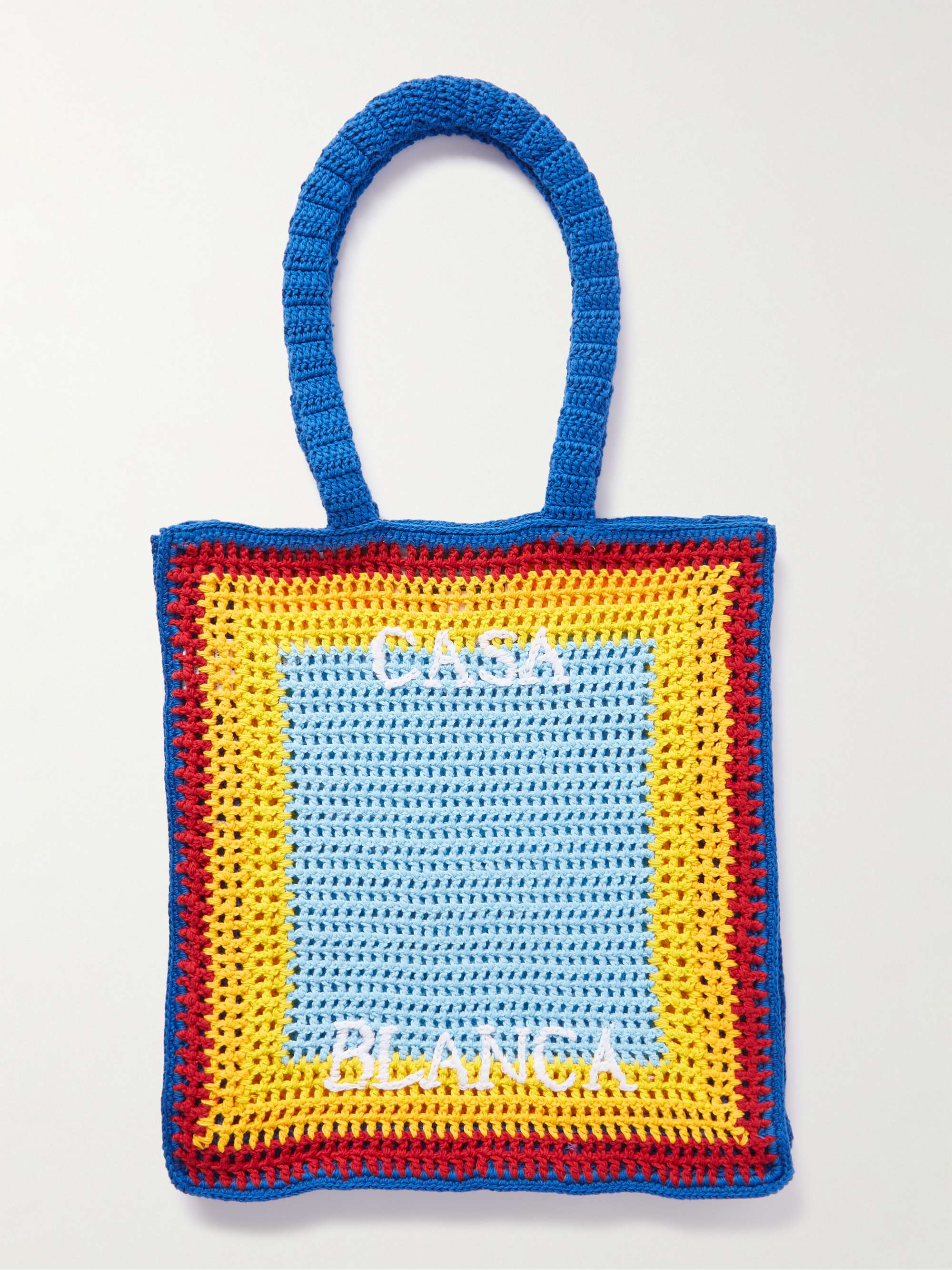 CASABLANCA Arch Logo-Embroidered Colour-Block Crocheted Cotton Tote Bag