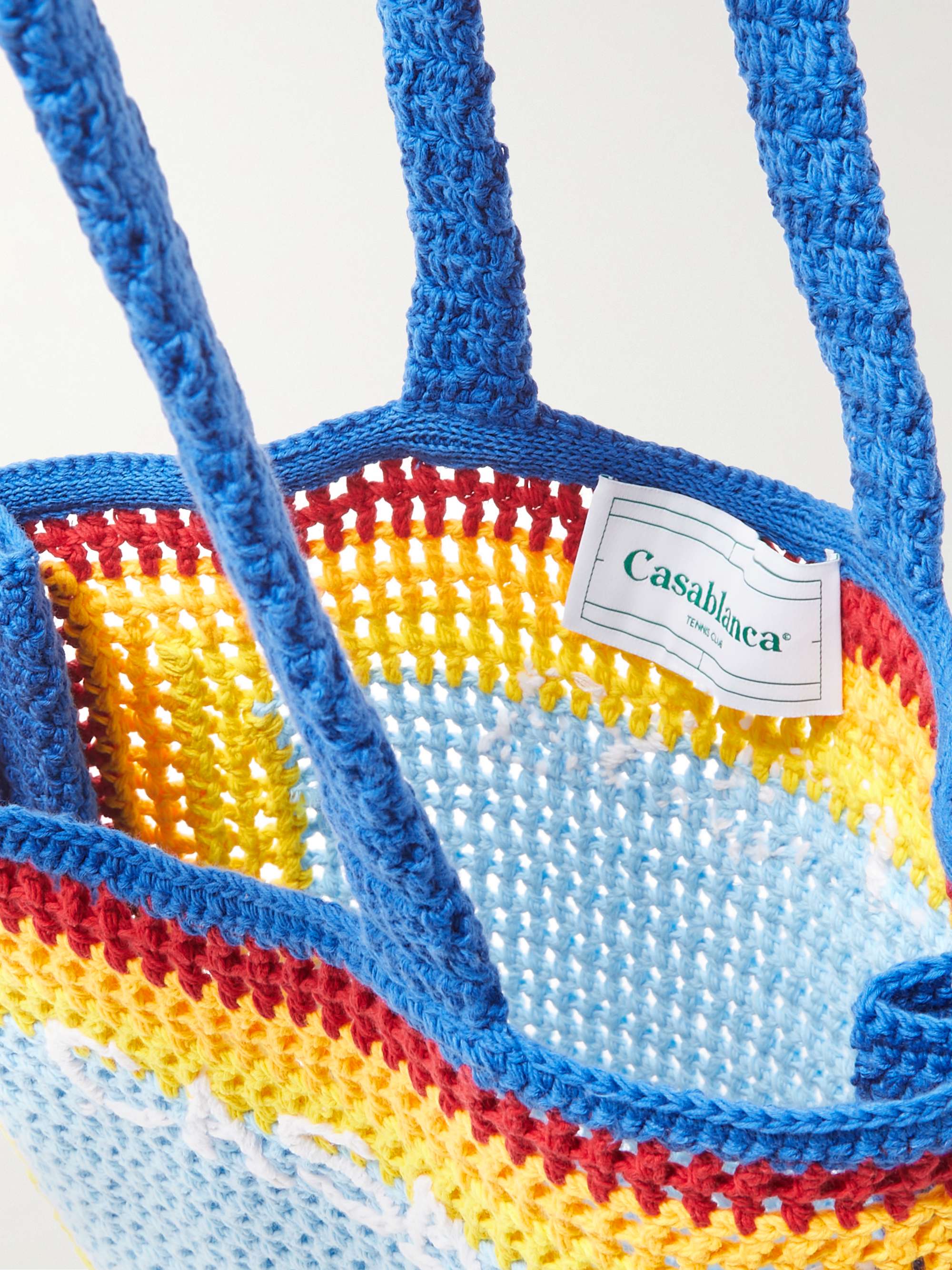 CASABLANCA Arch Logo-Embroidered Colour-Block Crocheted Cotton Tote Bag