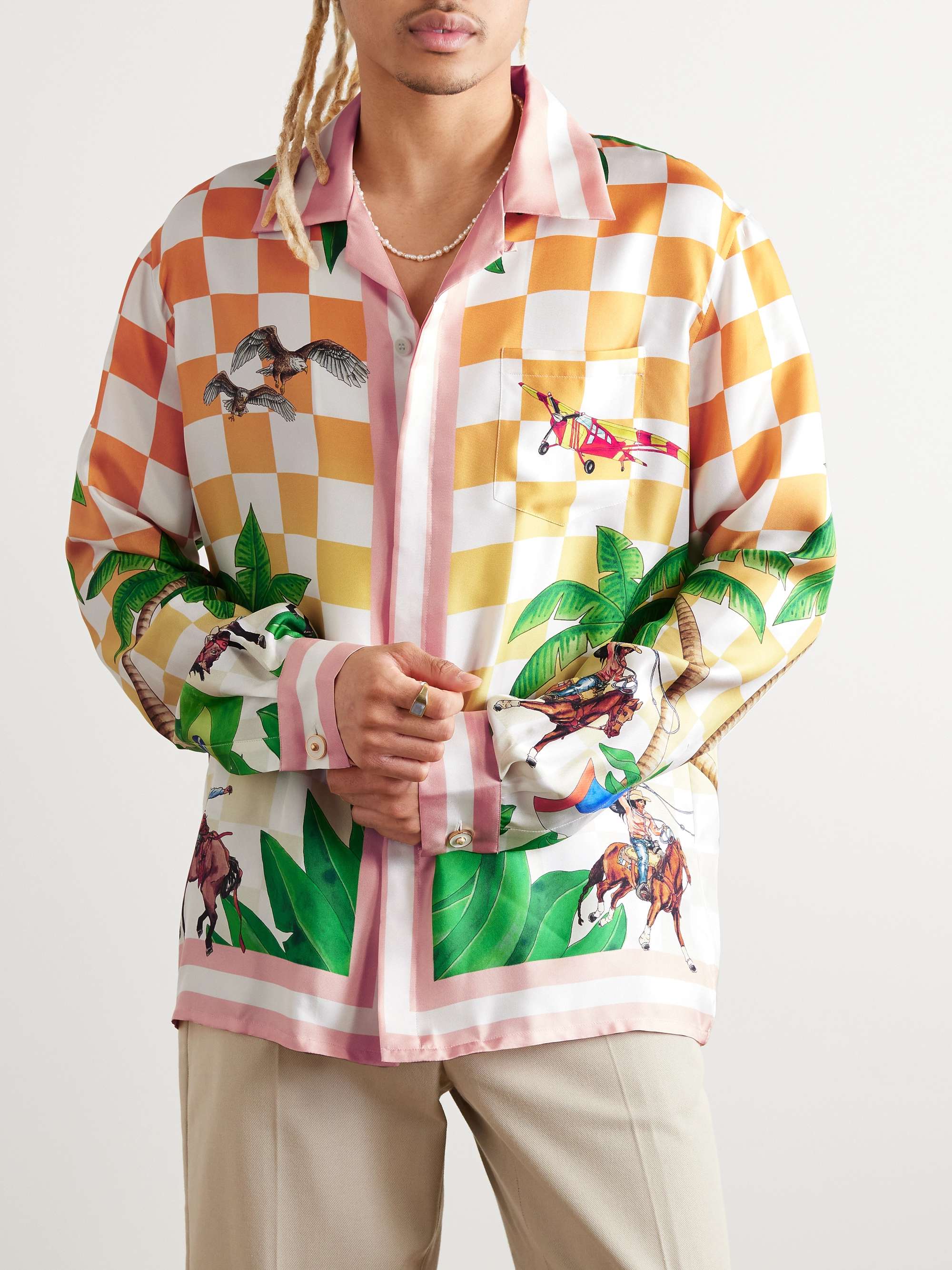 CASABLANCA Tennis Club Convertible-Collar Printed Silk Shirt