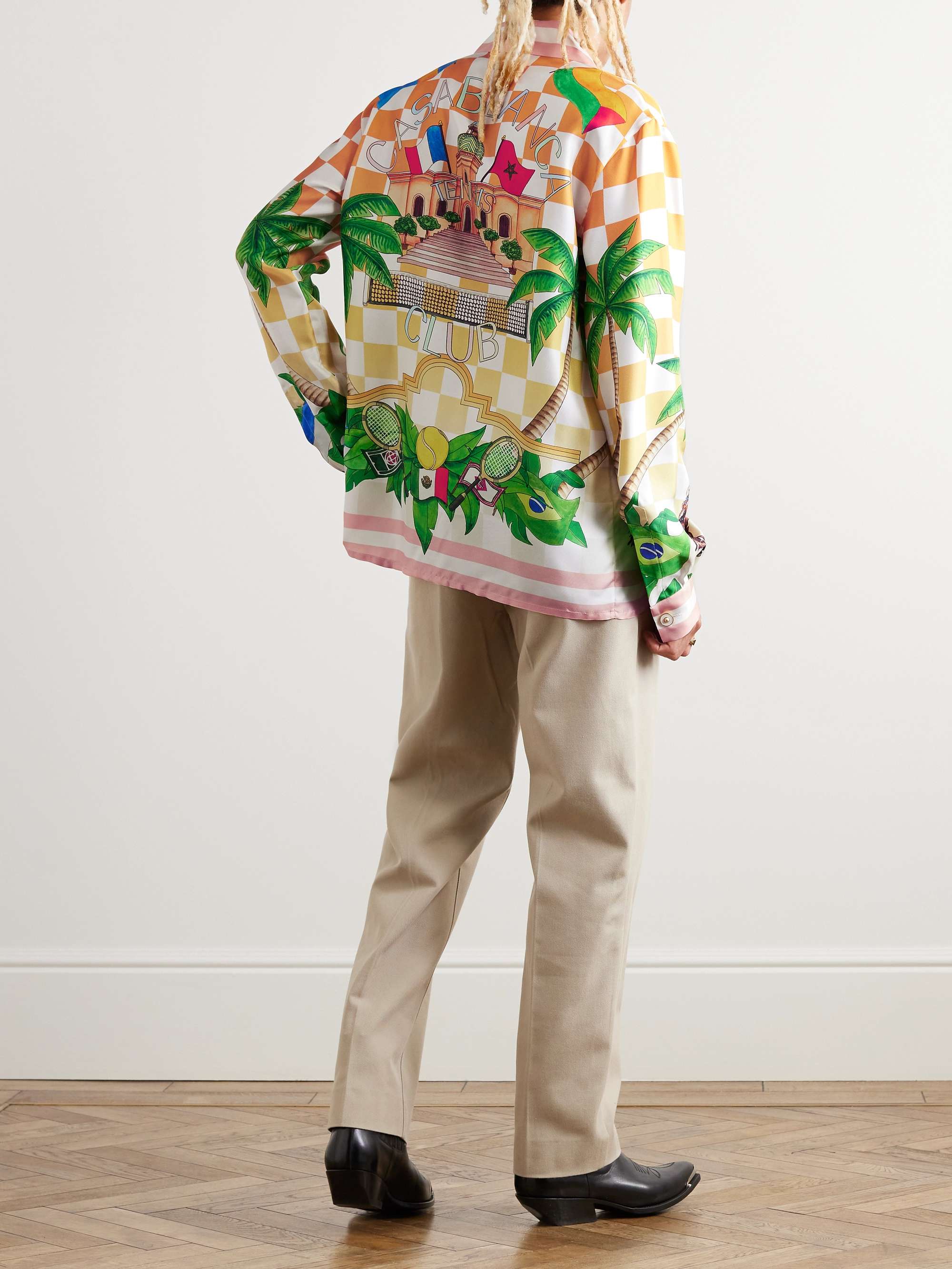 CASABLANCA Tennis Club Convertible-Collar Printed Silk Shirt