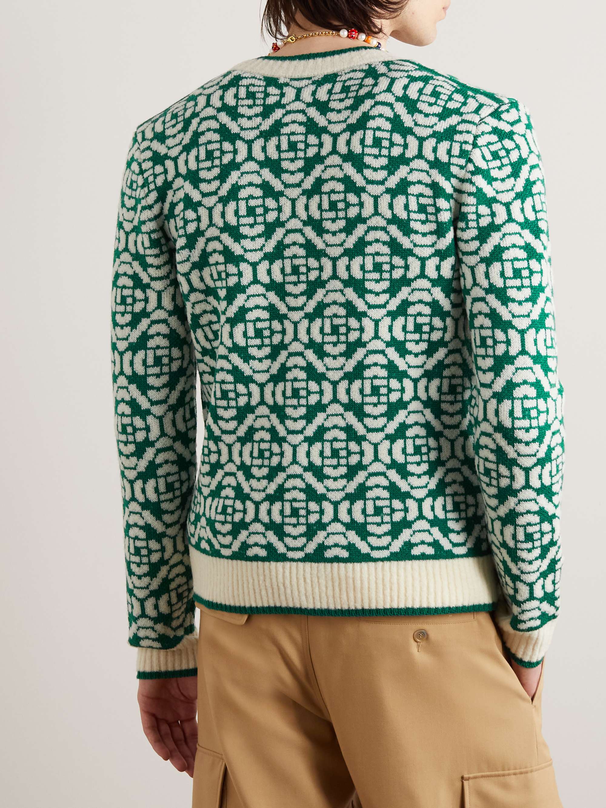 CASABLANCA Logo-Jacquard Merino Wool-Blend Cardigan