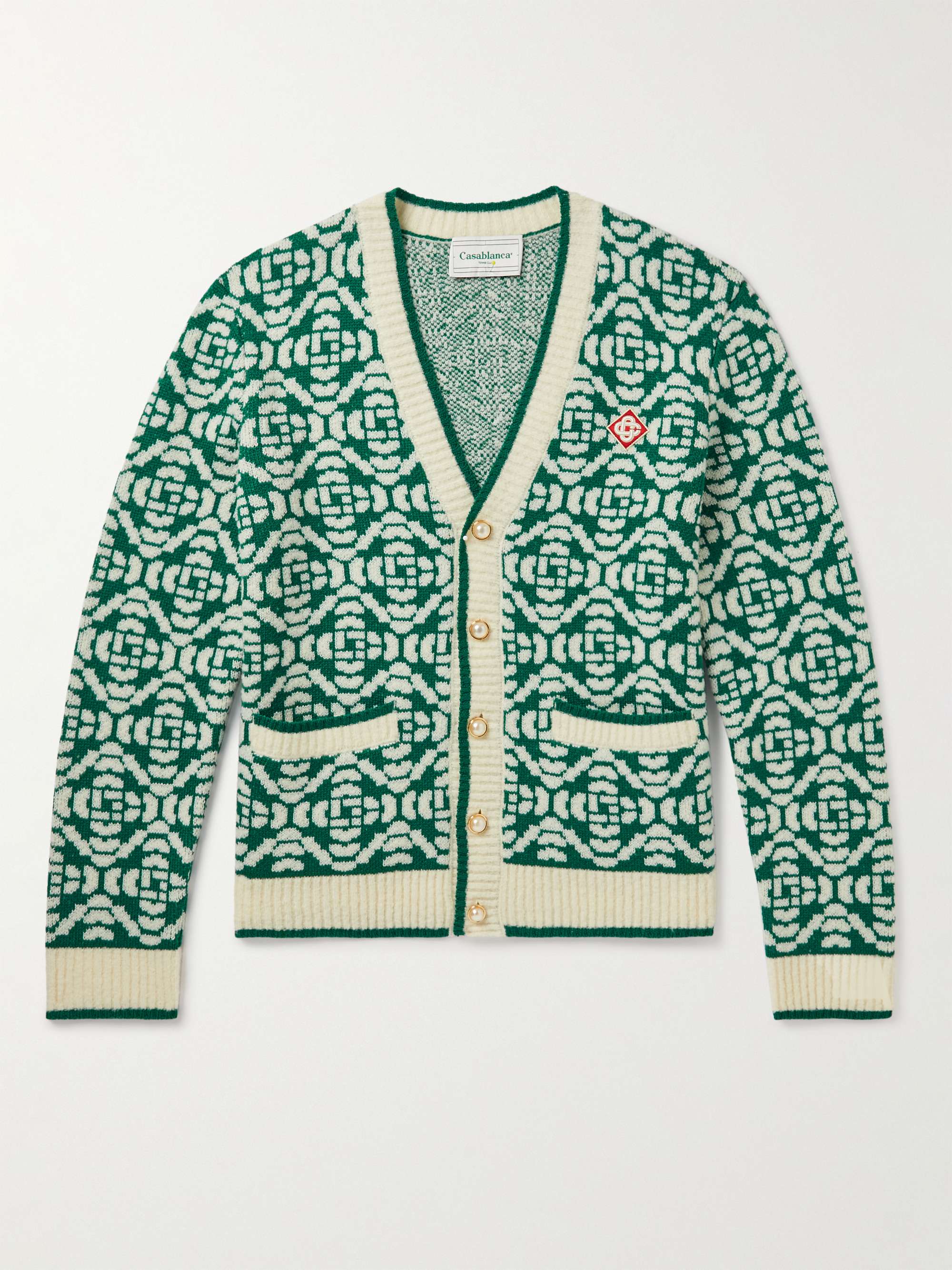 CASABLANCA Logo-Jacquard Merino Wool-Blend Cardigan