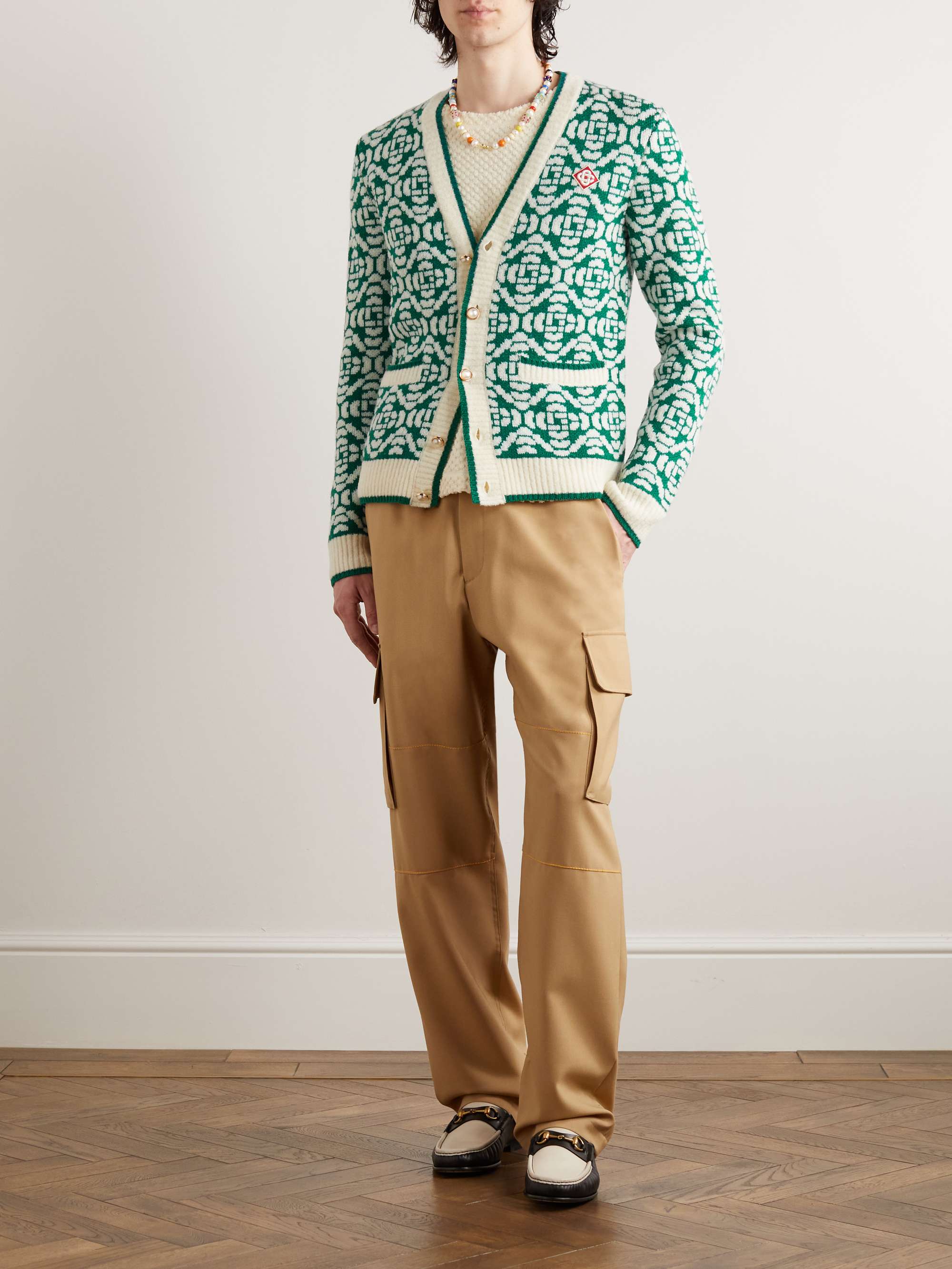 CASABLANCA Logo-Jacquard Merino Wool-Blend Cardigan