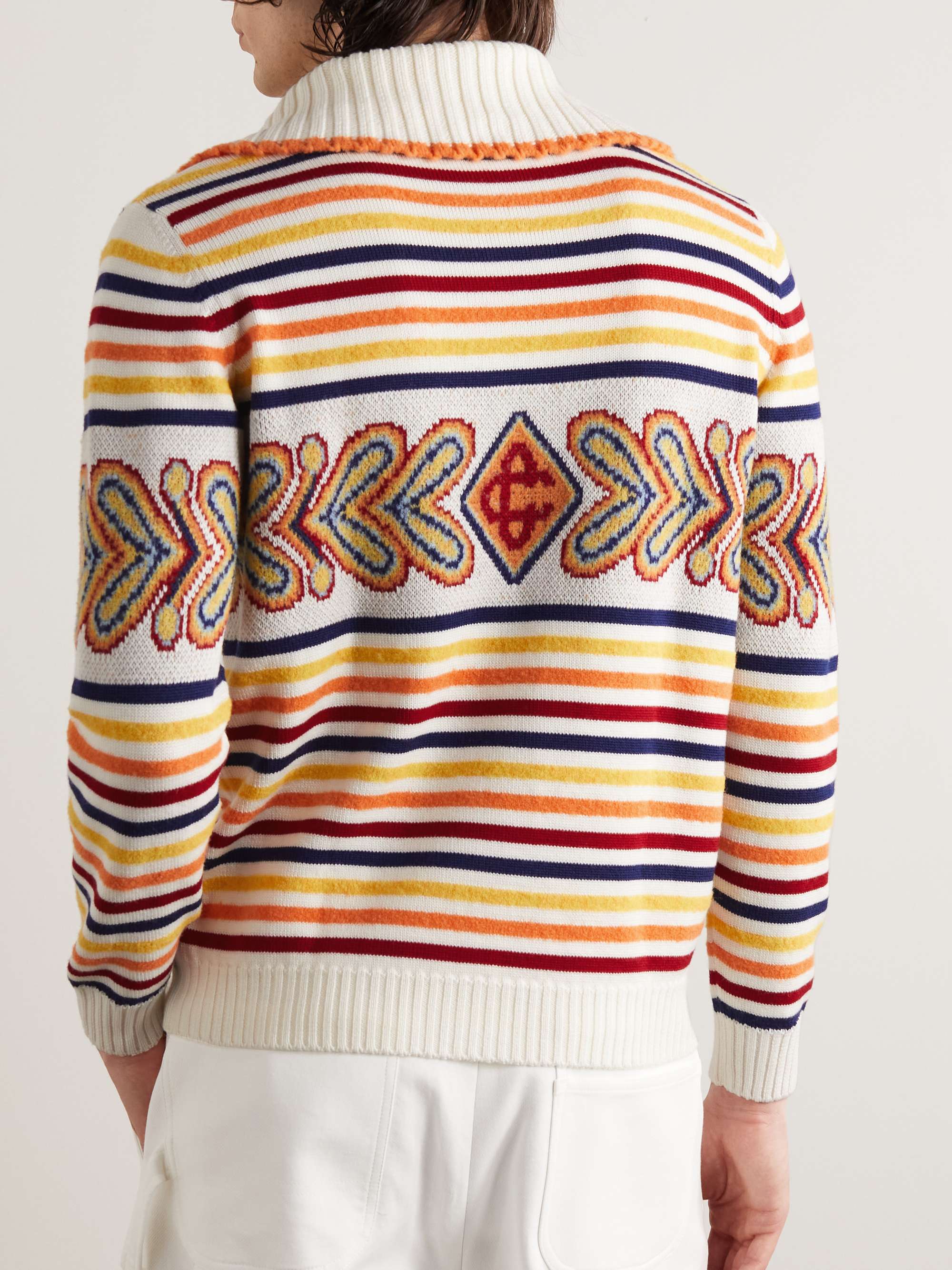 CASABLANCA Striped Wool-Blend Half-Zip Sweater