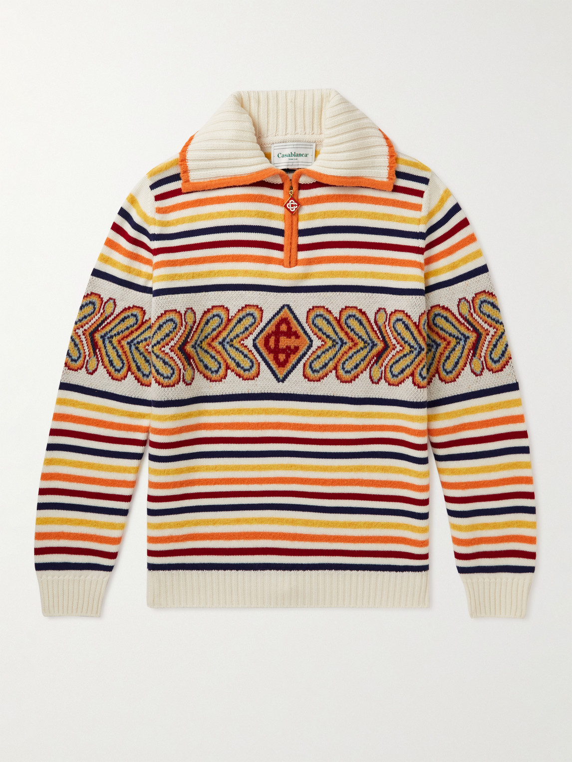 Striped Wool-Blend Half-Zip Sweater