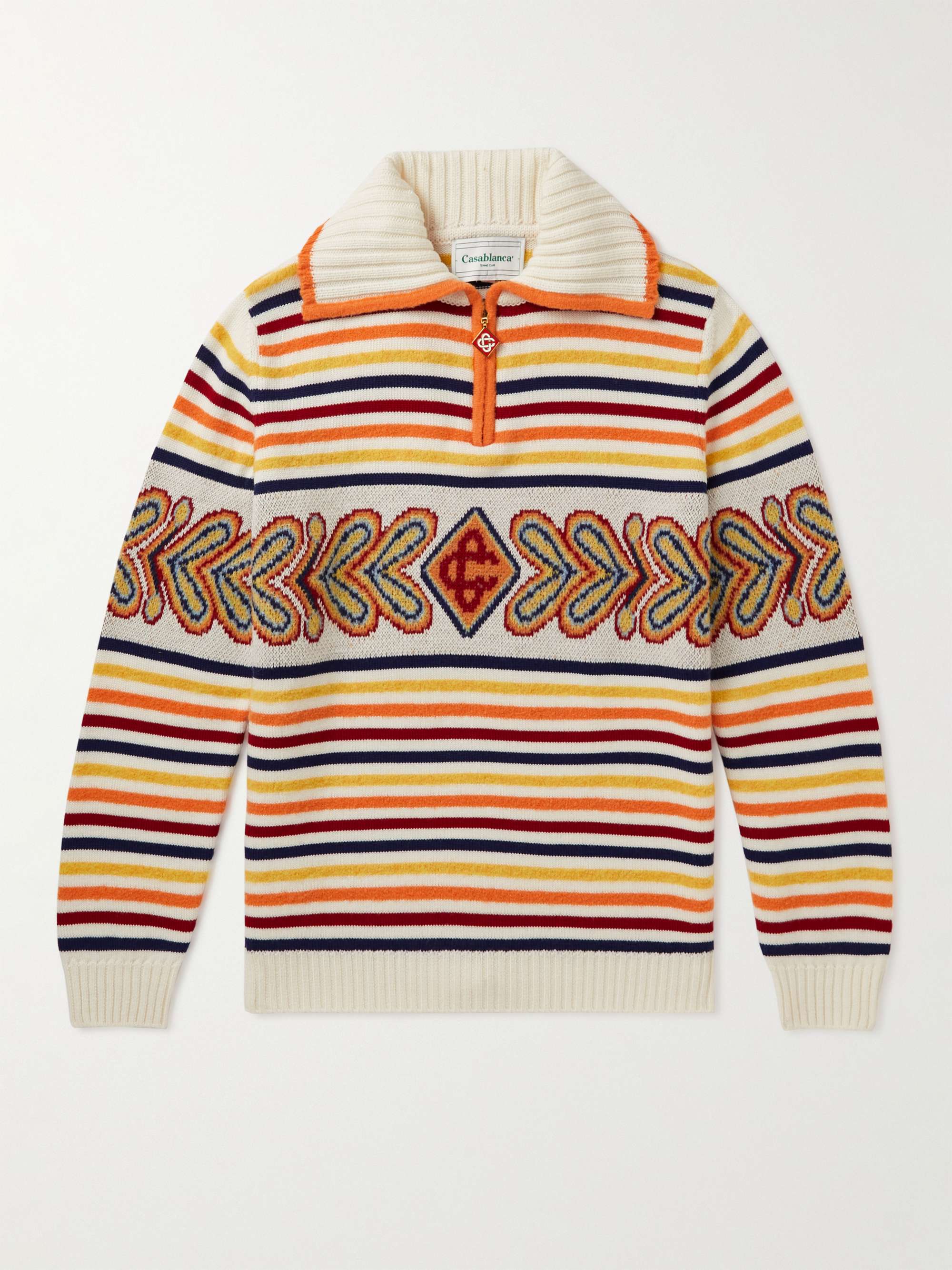 CASABLANCA Striped Wool-Blend Half-Zip Sweater