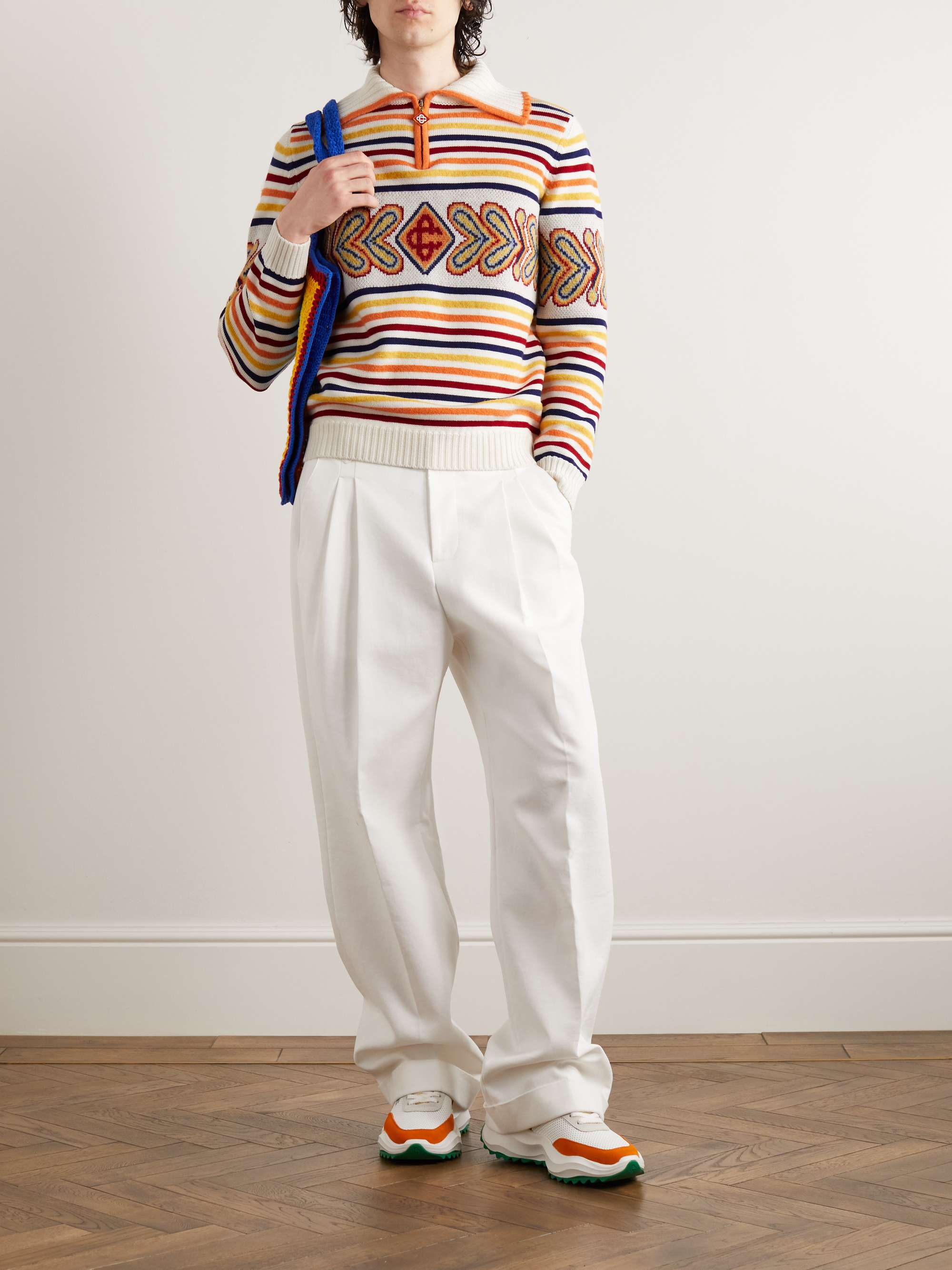 CASABLANCA Striped Wool-Blend Half-Zip Sweater