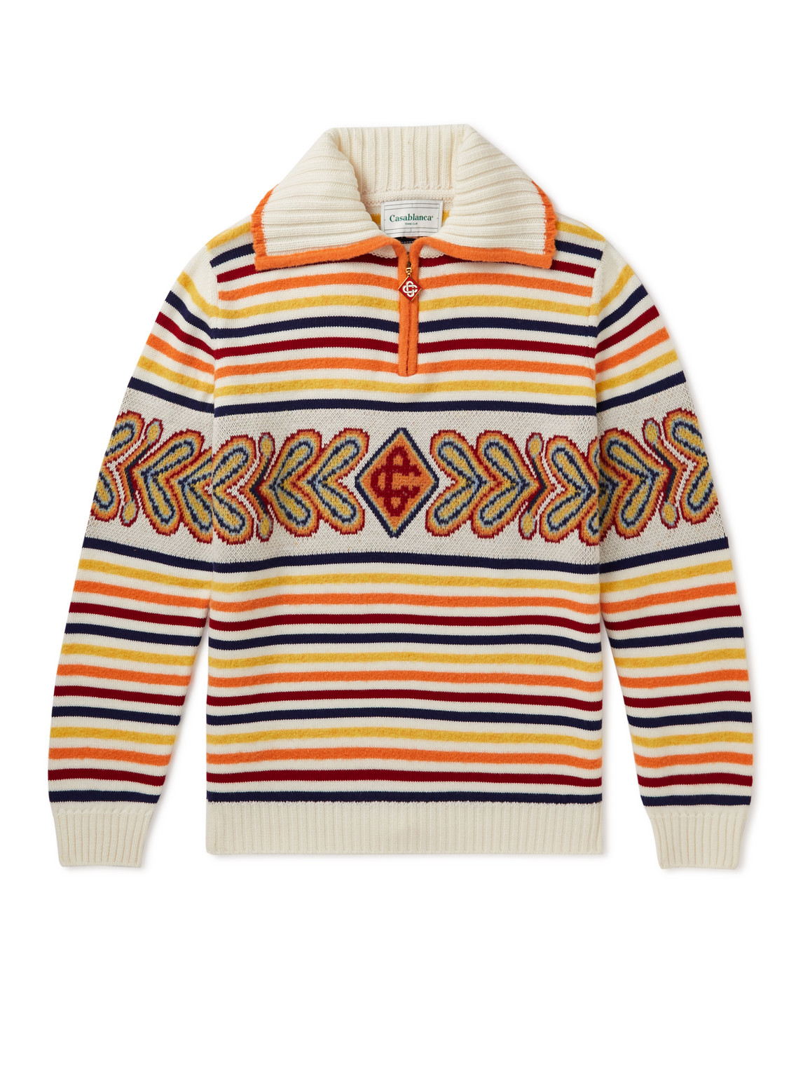 CASABLANCA STRIPED WOOL-BLEND HALF-ZIP SWEATER