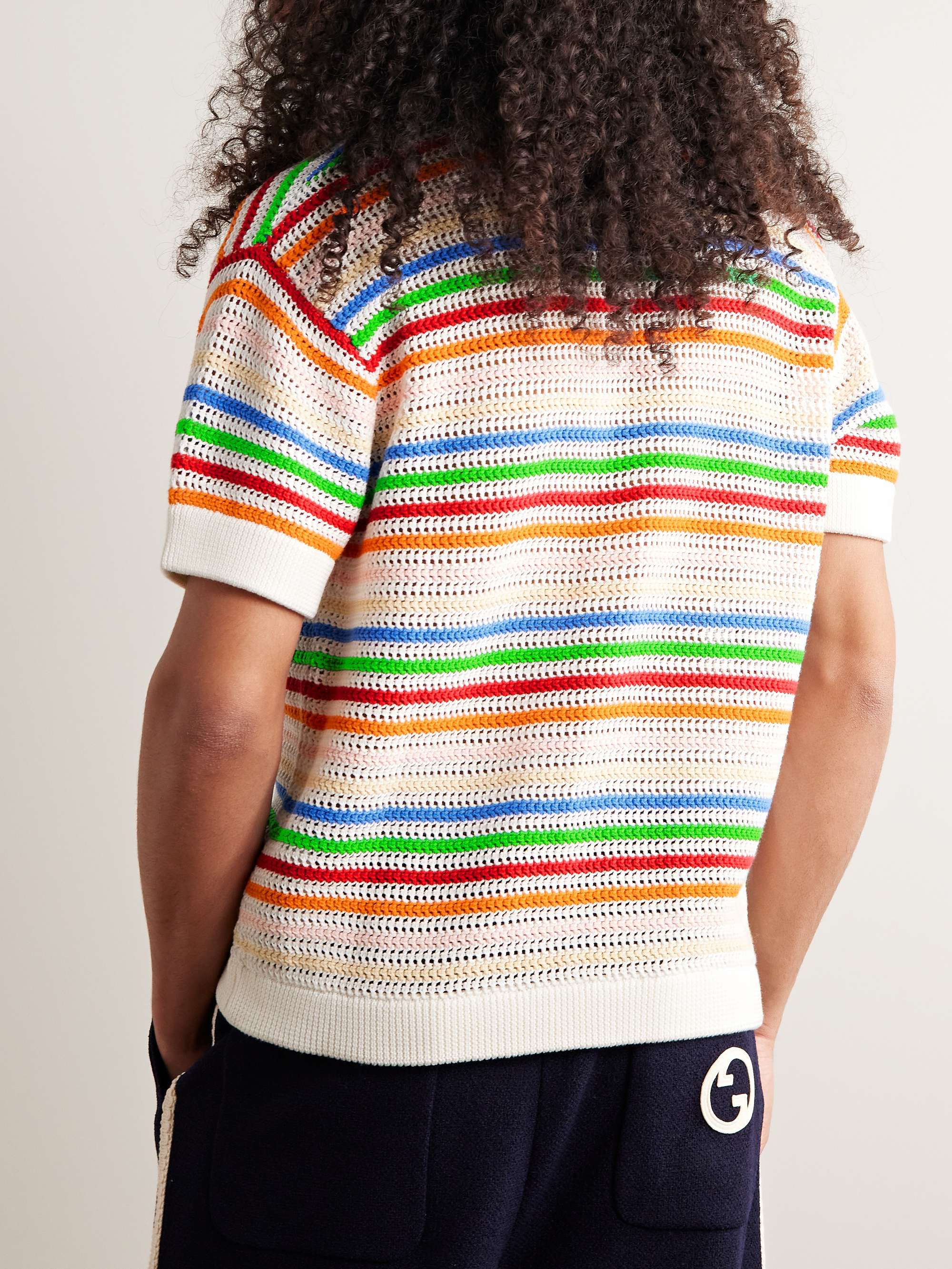 CASABLANCA Logo-Appliquéd Striped Crocheted Cotton Shirt