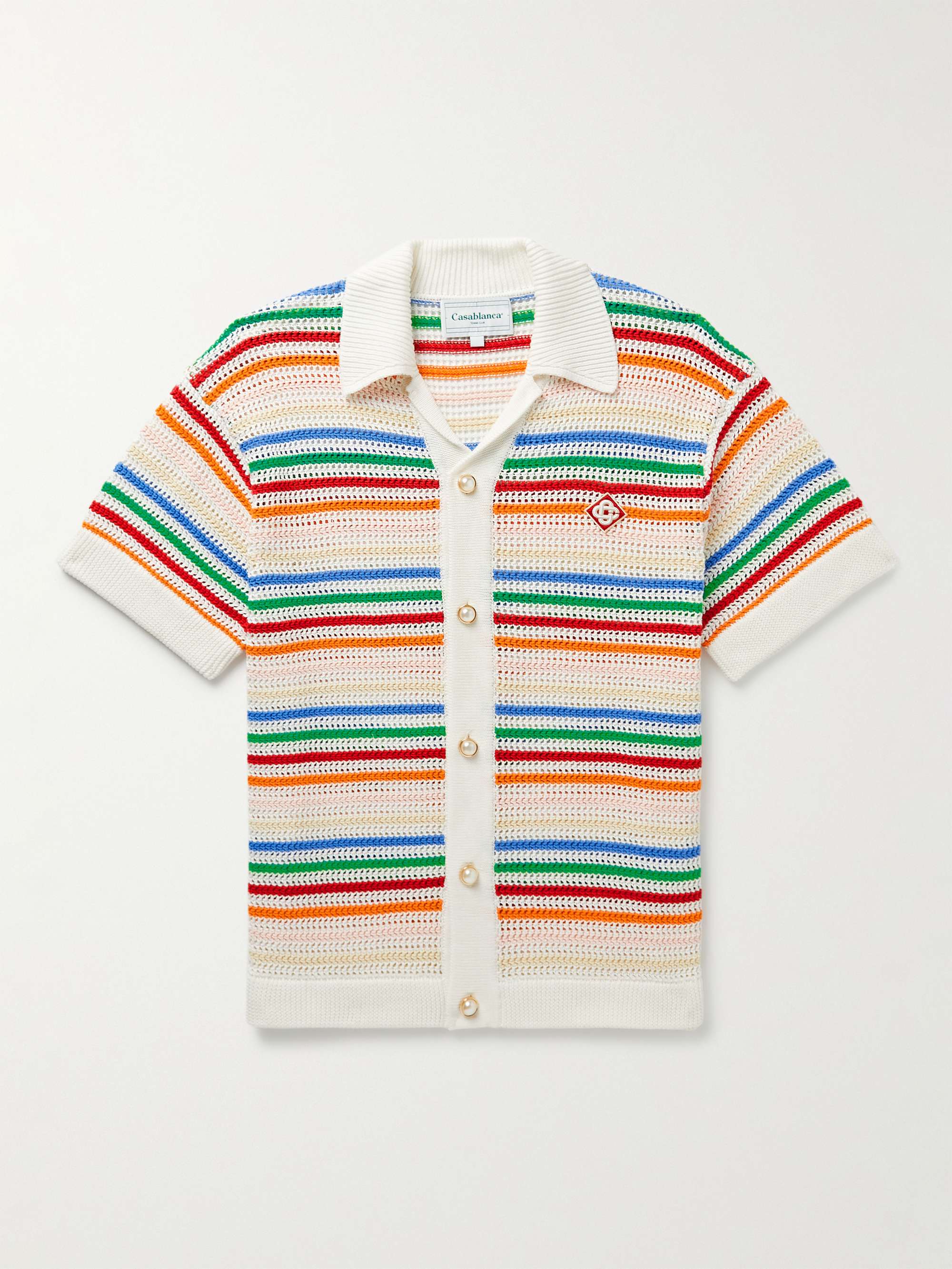 CASABLANCA Logo-Appliquéd Striped Crocheted Cotton Shirt