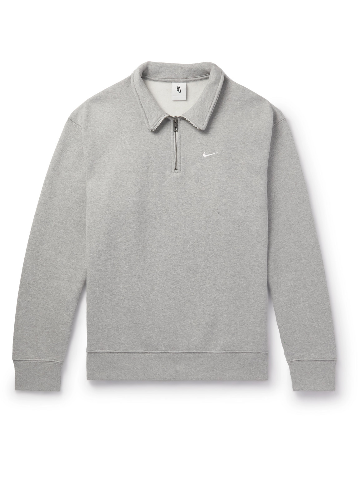 Nike Logo-embroidered Cotton-blend Jersey Half-zip Sweatshirt In Gray