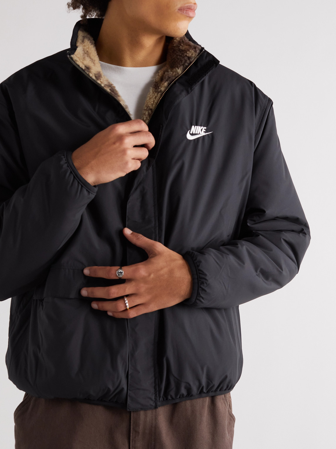 Shop Nike Reversible Camouflage-print Fleece And Shell Jacket In Brown