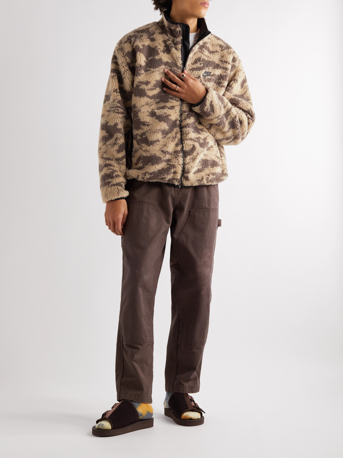 Nike Reversible Camouflage-print Fleece And Shell Jacket In Brown