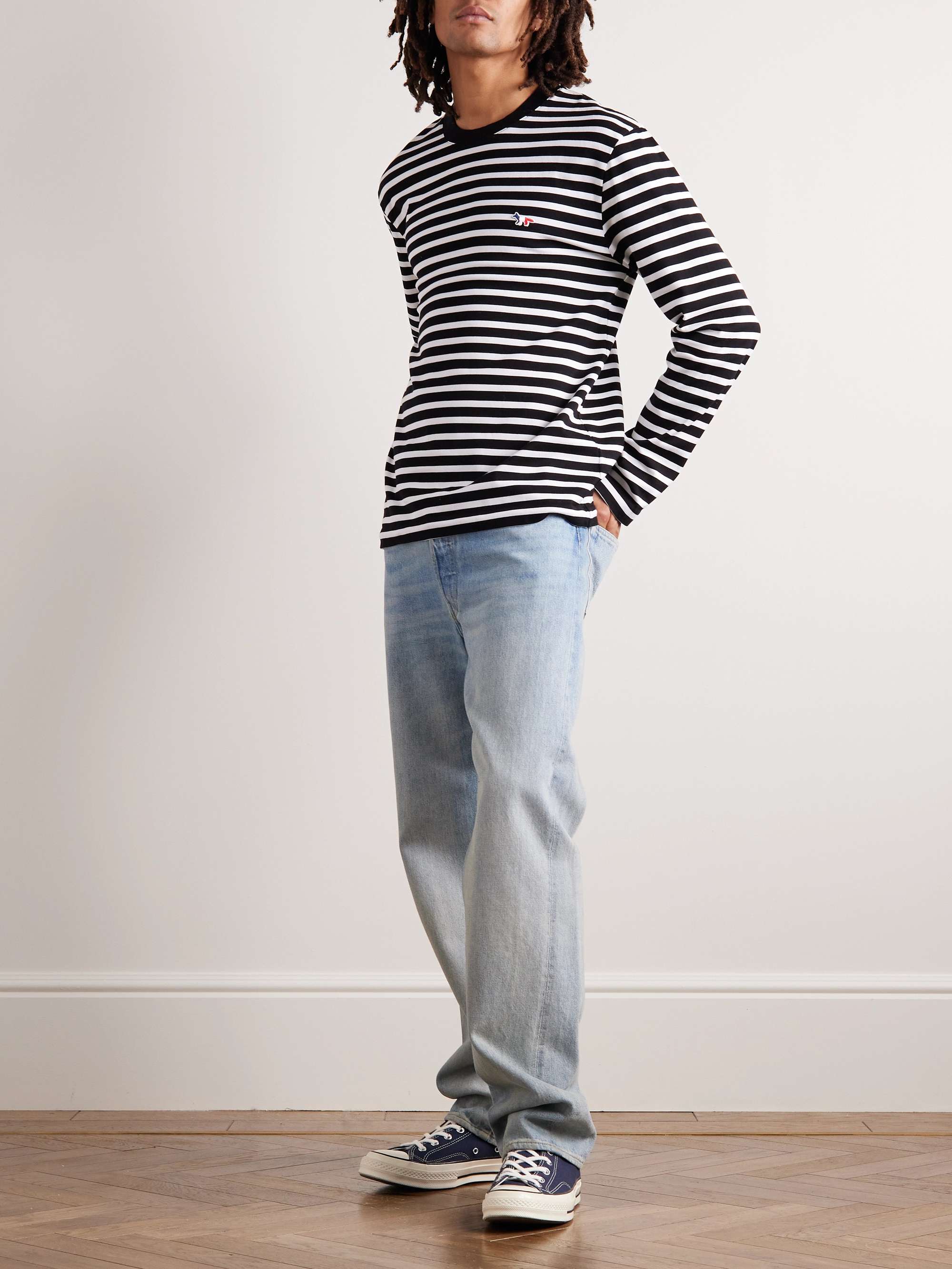 Logo-Appliquéd Striped Cotton-Jersey T-Shirt