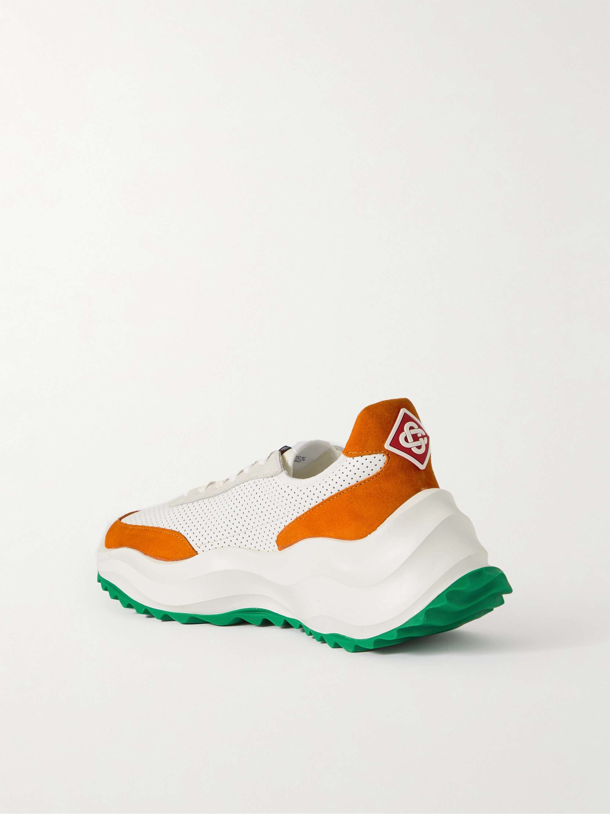 CASABLANCA Atlantis Suede-Trimmed Perforated Leather Sneakers