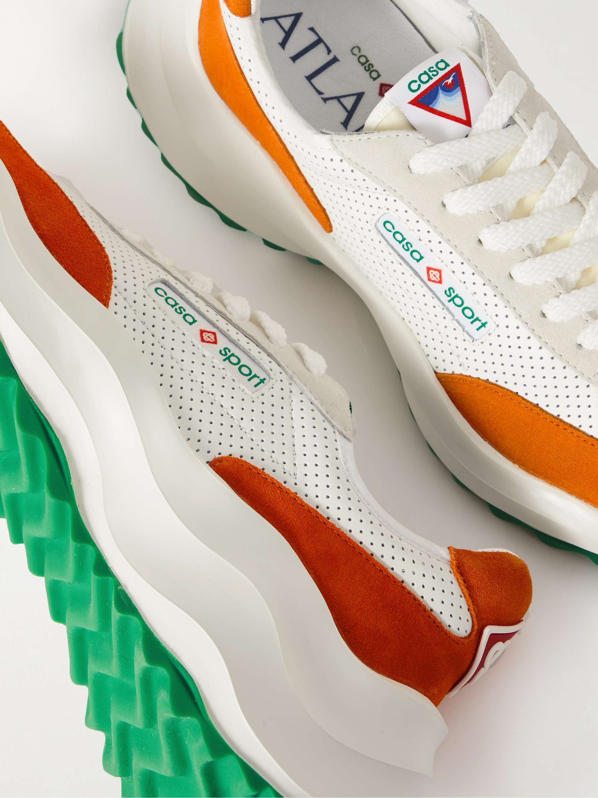 CASABLANCA Atlantis Suede-Trimmed Perforated Leather Sneakers