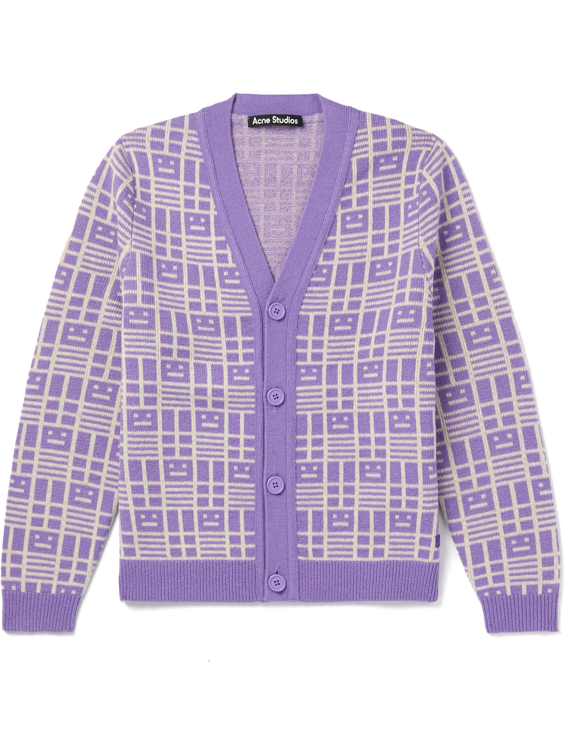 Acne Studios Face Wool Cardigan In Purple