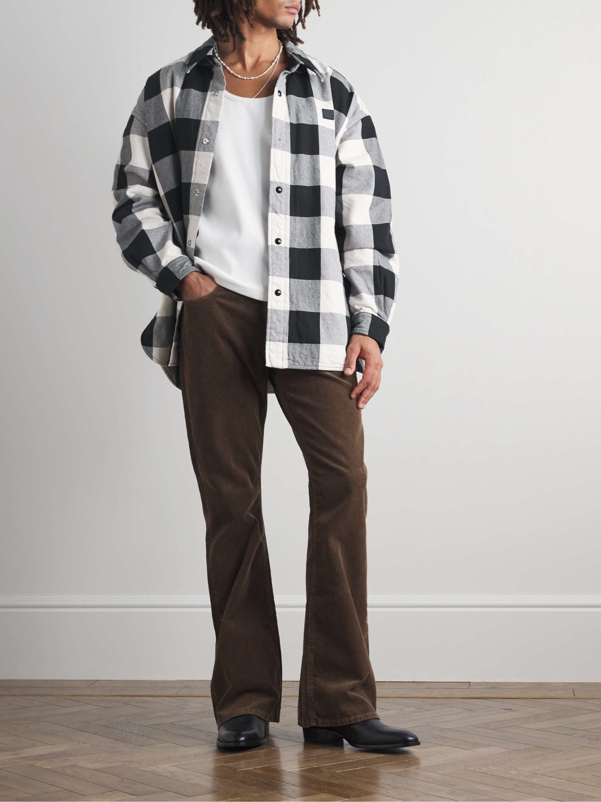 ACNE STUDIOS Logo-Embroidered Checked Padded Cotton Overshirt