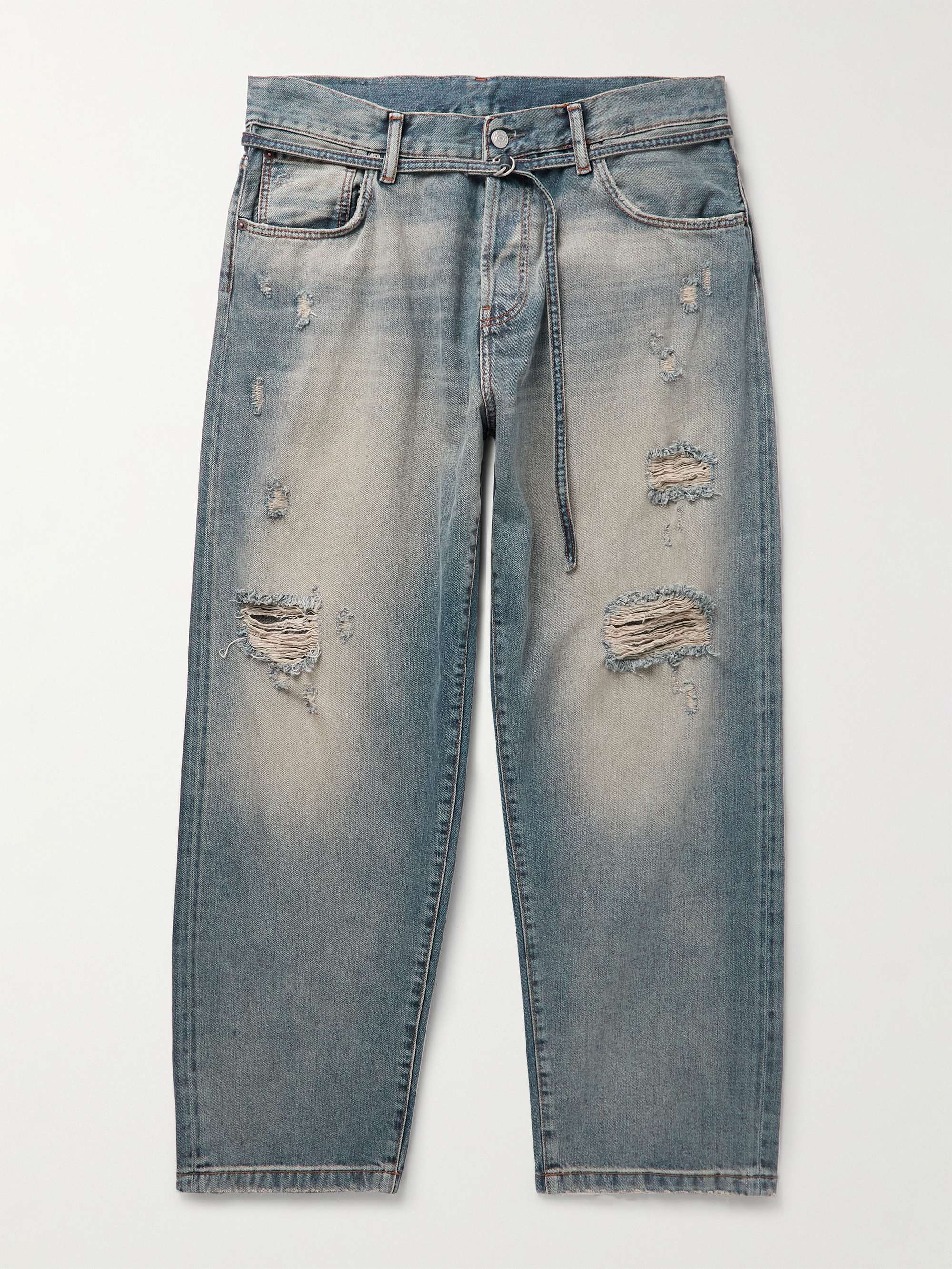 ACNE STUDIOS 1991 Toj Detroit Straight-Leg Belted Distressed Jeans