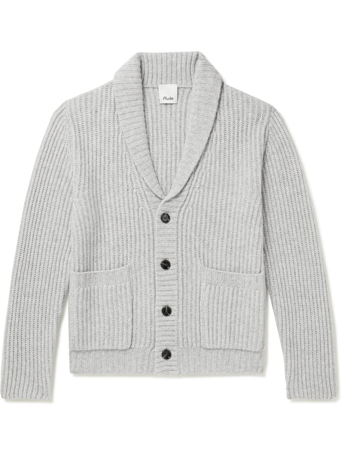 Allude Shawl-collar Ribbed Wool And Cashmere-blend Cardigan In Gray