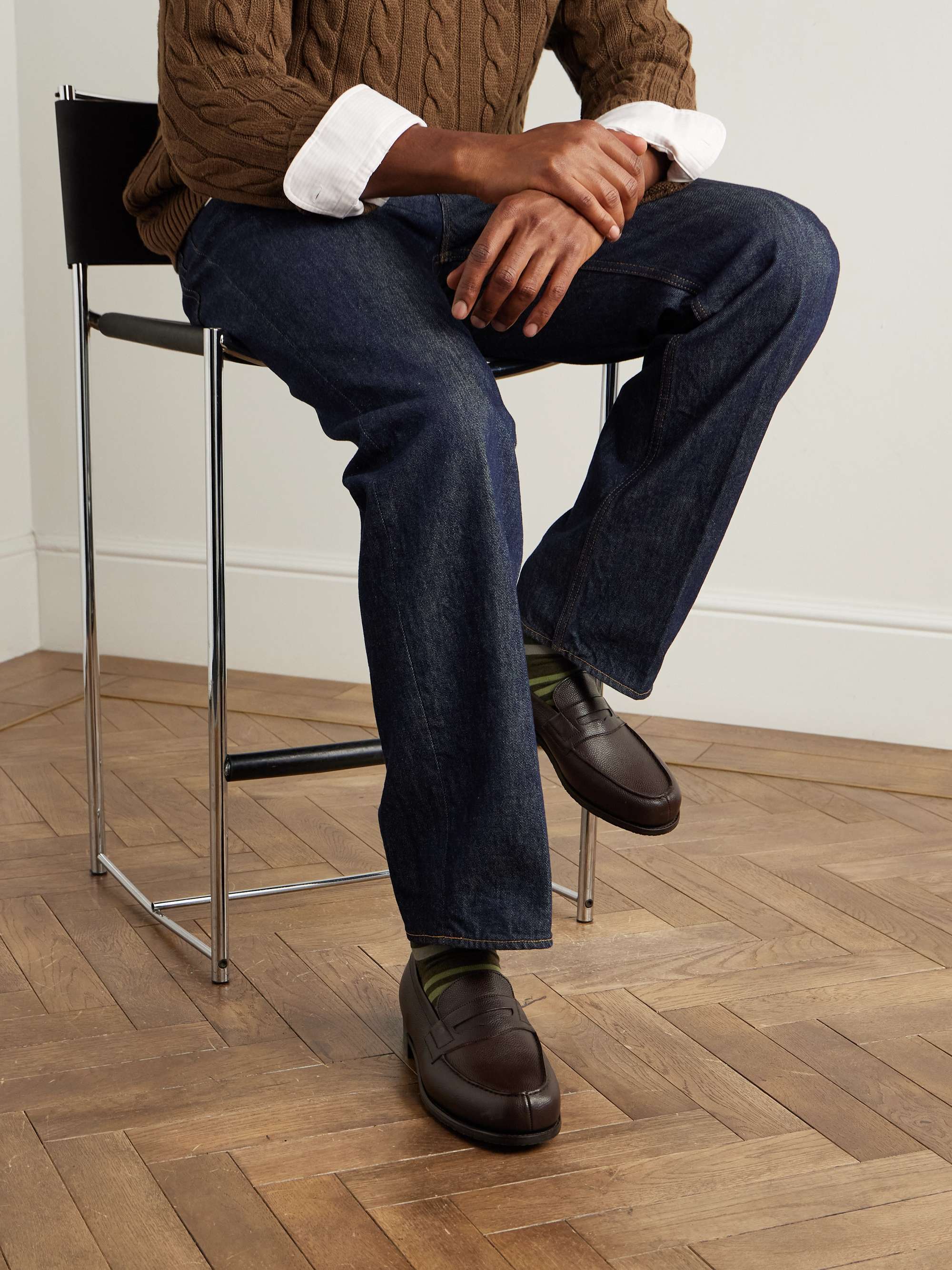 J.M. WESTON Full-Grain Leather Penny Loafers