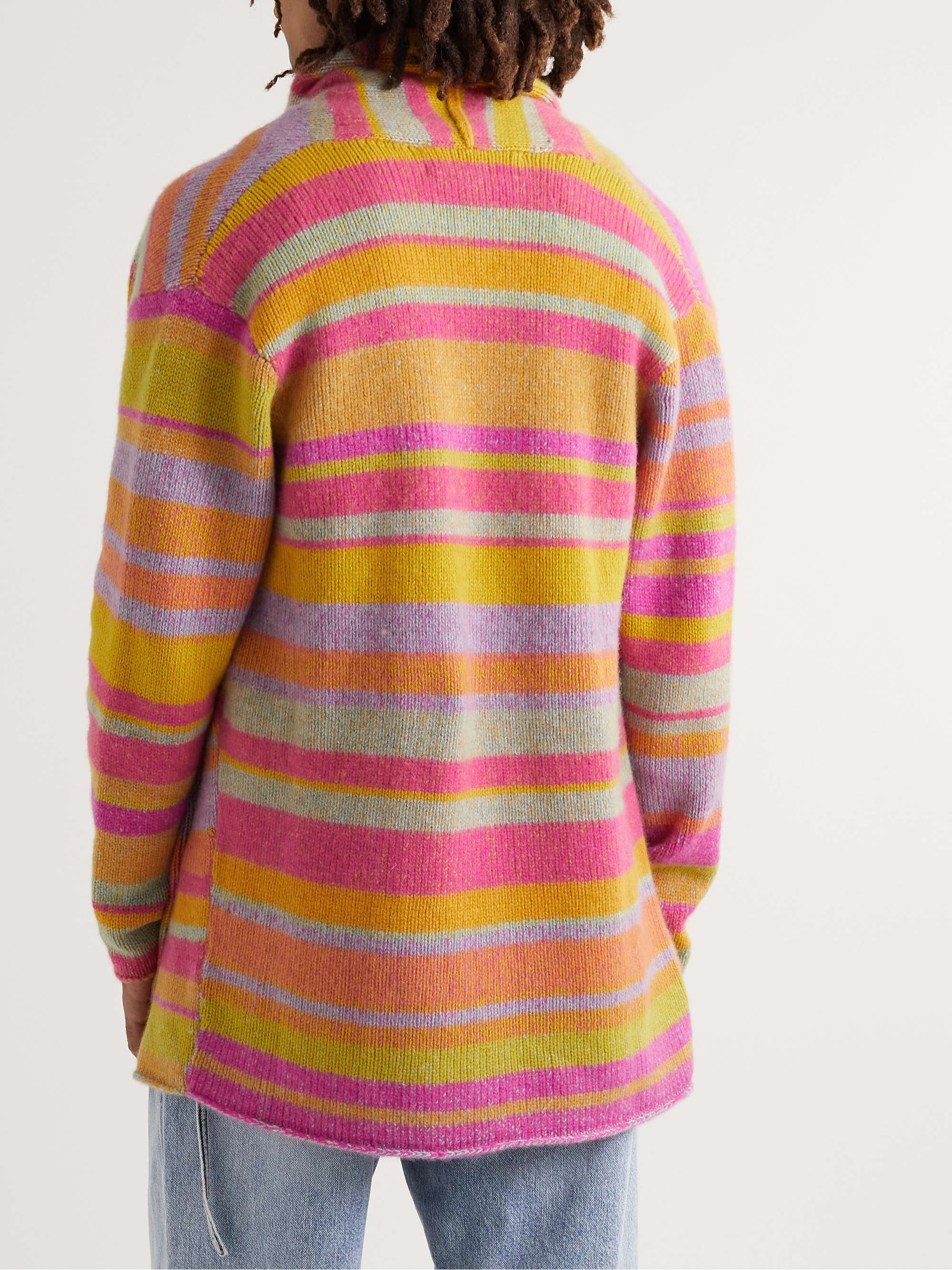 THE ELDER STATESMAN Shawl-Collar Striped Cashmere Cardigan