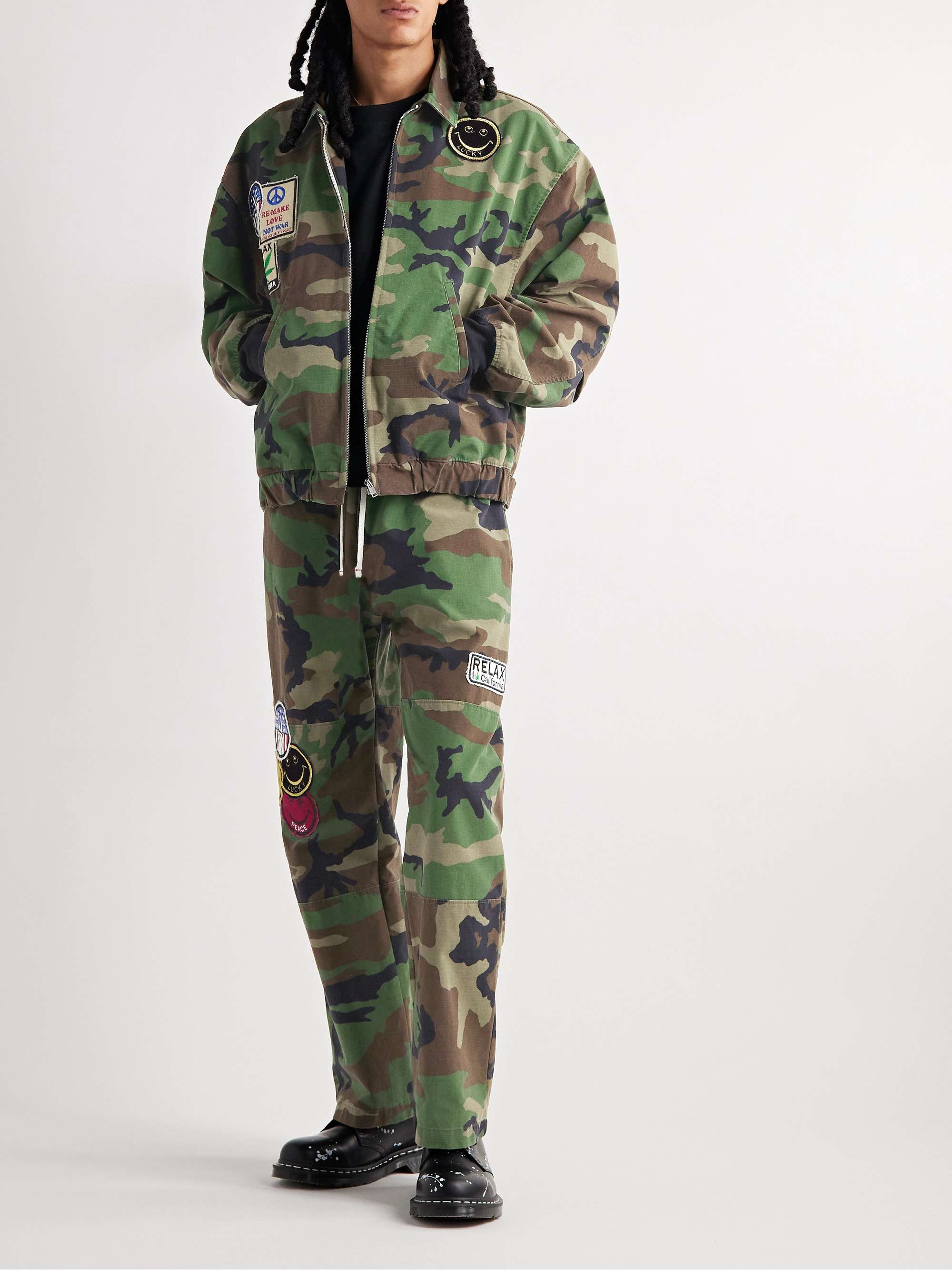 Army Green Appliqued Camouflage-Print Cotton-Ripstop Jacket | 